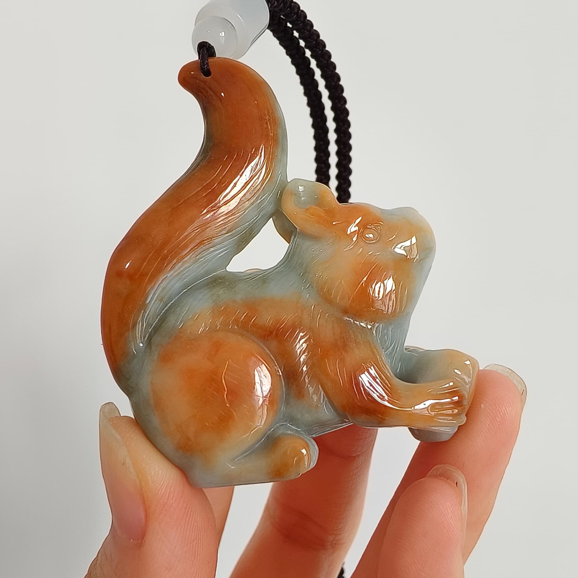 DDP 55mm Natural Certificated Green Red Burmese Jadeite Squirrel Pendant