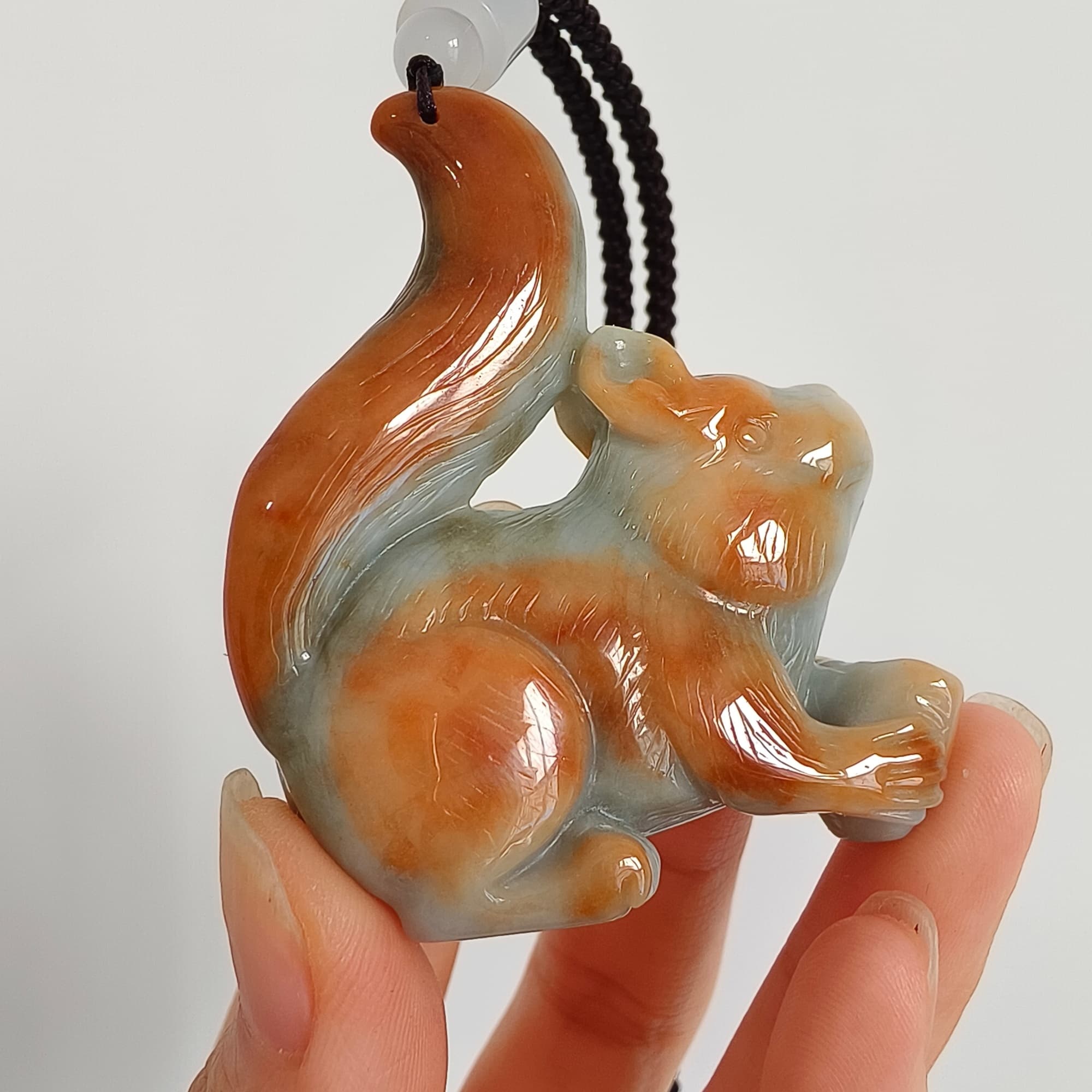 DDP 55mm Natural Certificated Green Red Burmese Jadeite Squirrel Pendant