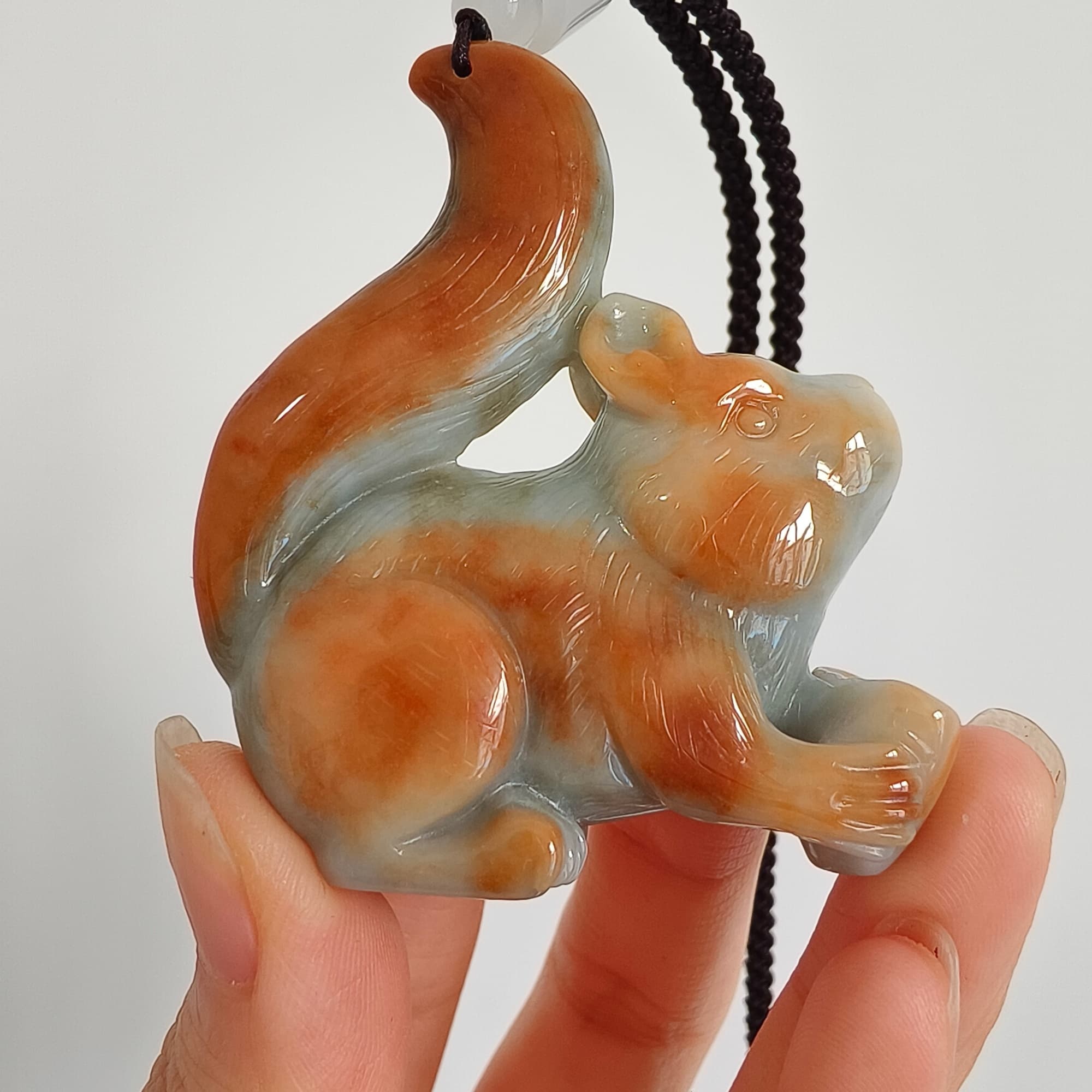 DDP 55mm Natural Certificated Green Red Burmese Jadeite Squirrel Pendant