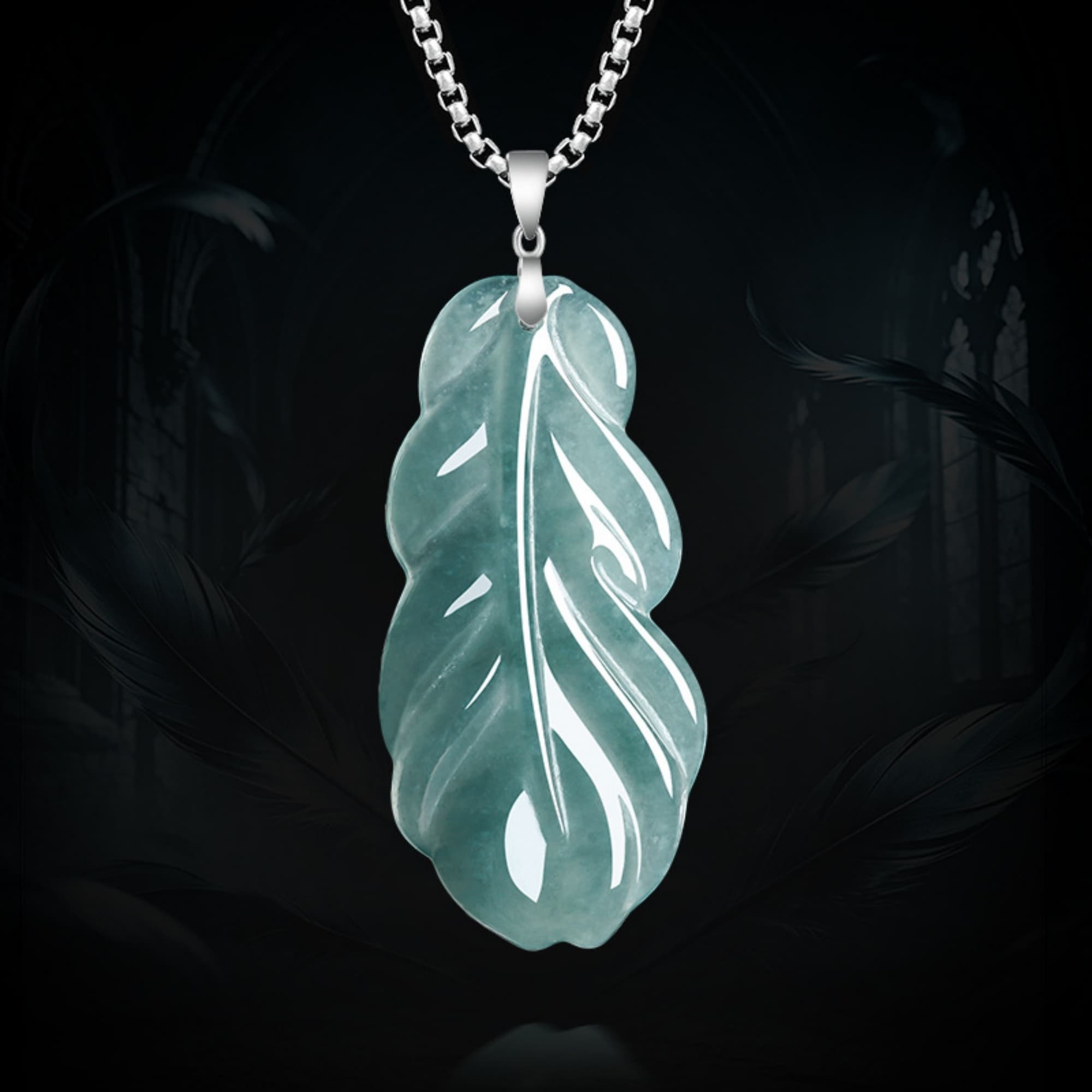 DDP 50mm Natural Certificated Type A Untreated Icy Blue Watery Guatemalan Jadeite Feather Pendant