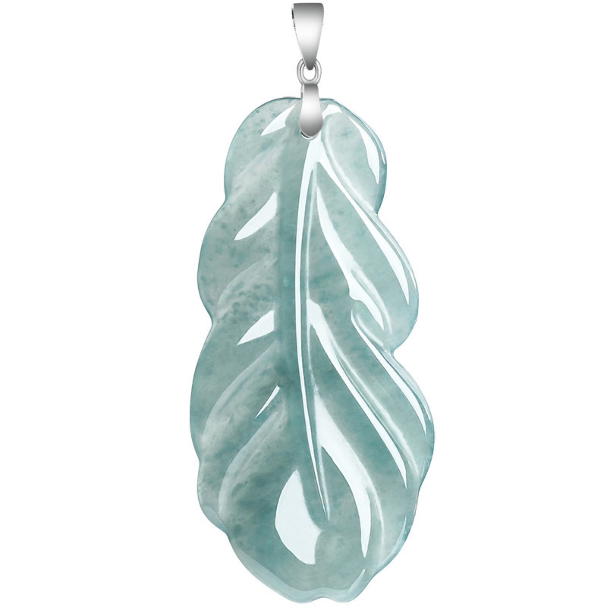 DDP 50mm Natural Certificated Type A Untreated Icy Blue Watery Guatemalan Jadeite Feather Pendant
