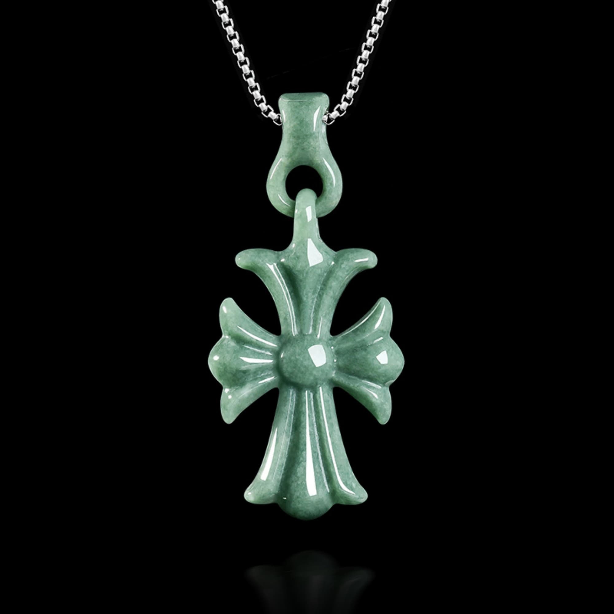 DDP 66mm Natural Type A Untreated Icy Bean Green Burmese Jadeite Cross Pendant