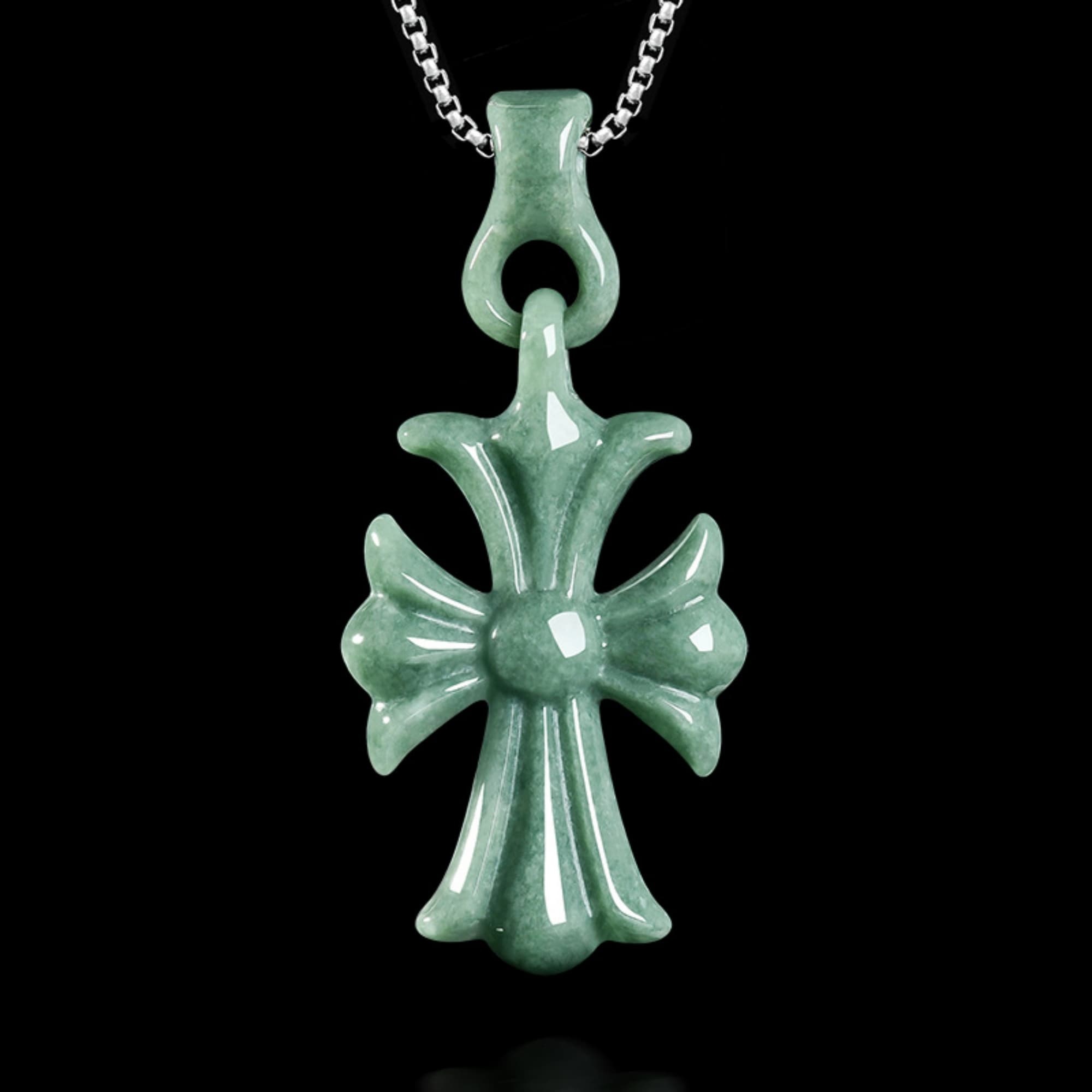 DDP 66mm Natural Type A Untreated Icy Bean Green Burmese Jadeite Cross Pendant