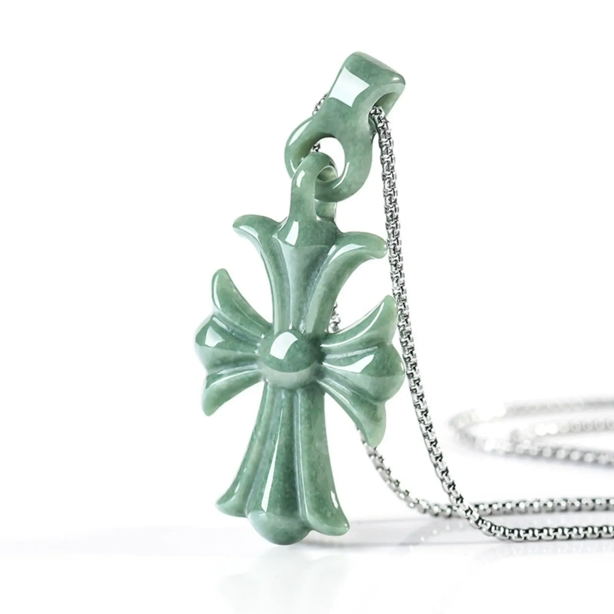 DDP 66mm Natural Type A Untreated Icy Bean Green Burmese Jadeite Cross Pendant