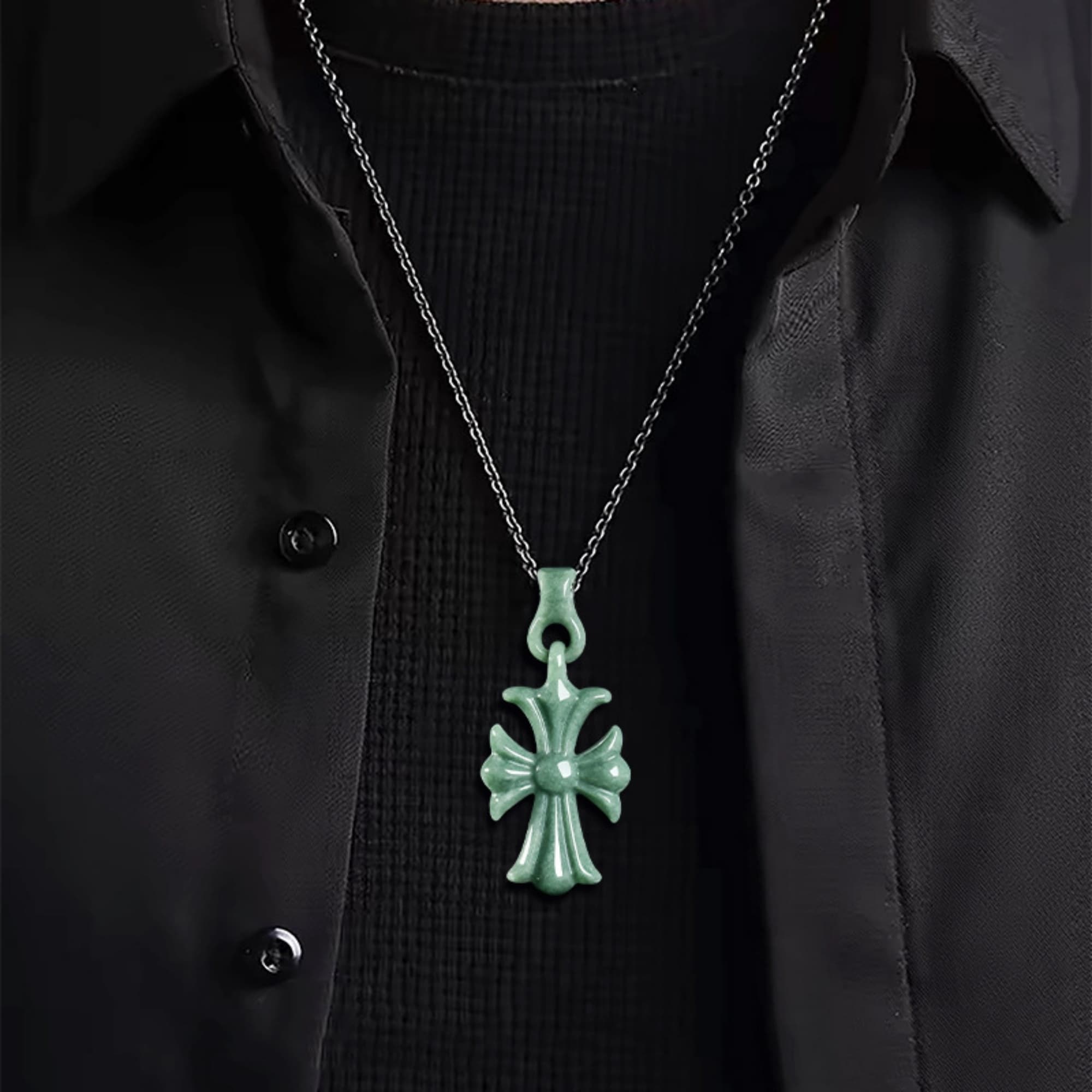 DDP 66mm Natural Type A Untreated Icy Bean Green Burmese Jadeite Cross Pendant