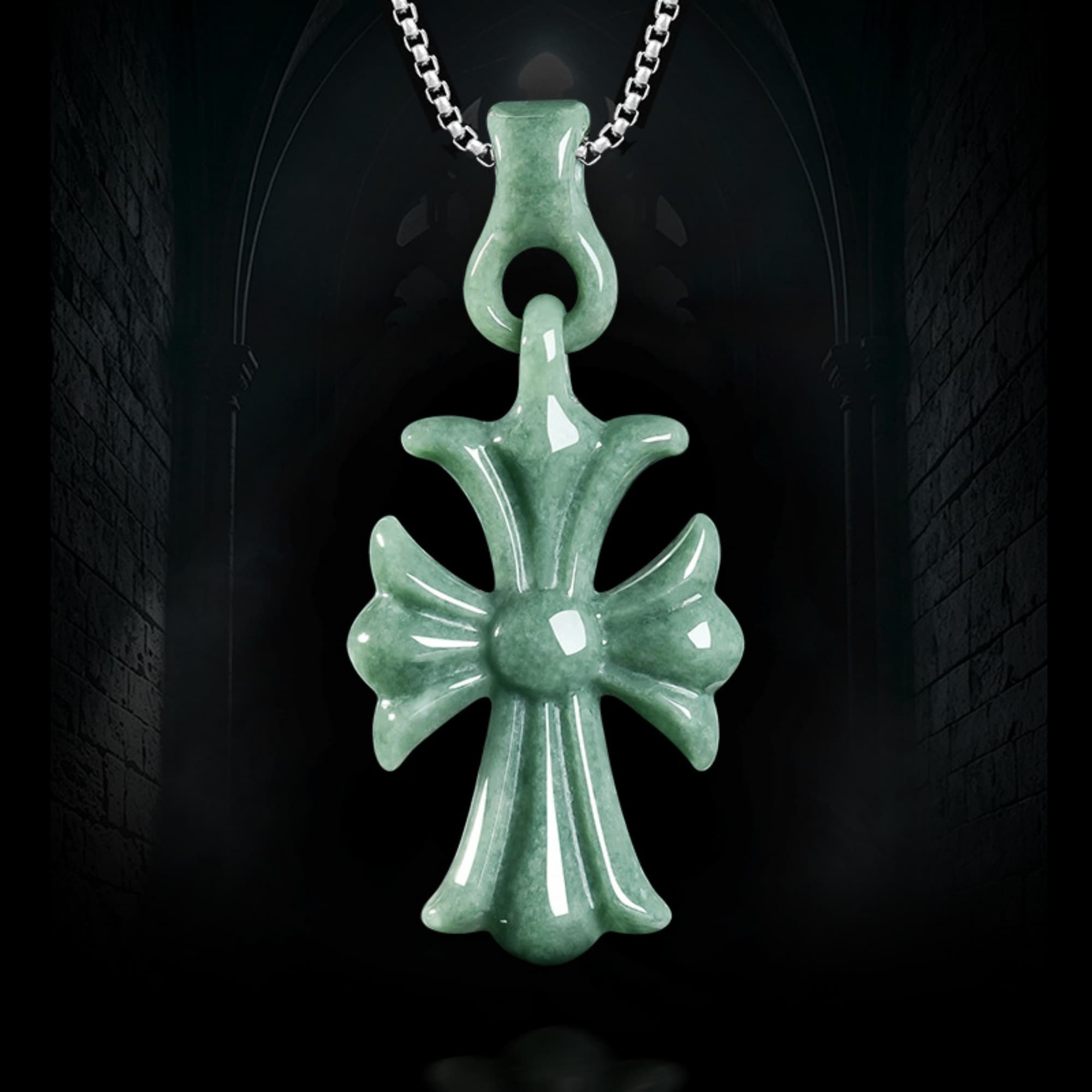 DDP 66mm Natural Type A Untreated Icy Bean Green Burmese Jadeite Cross Pendant