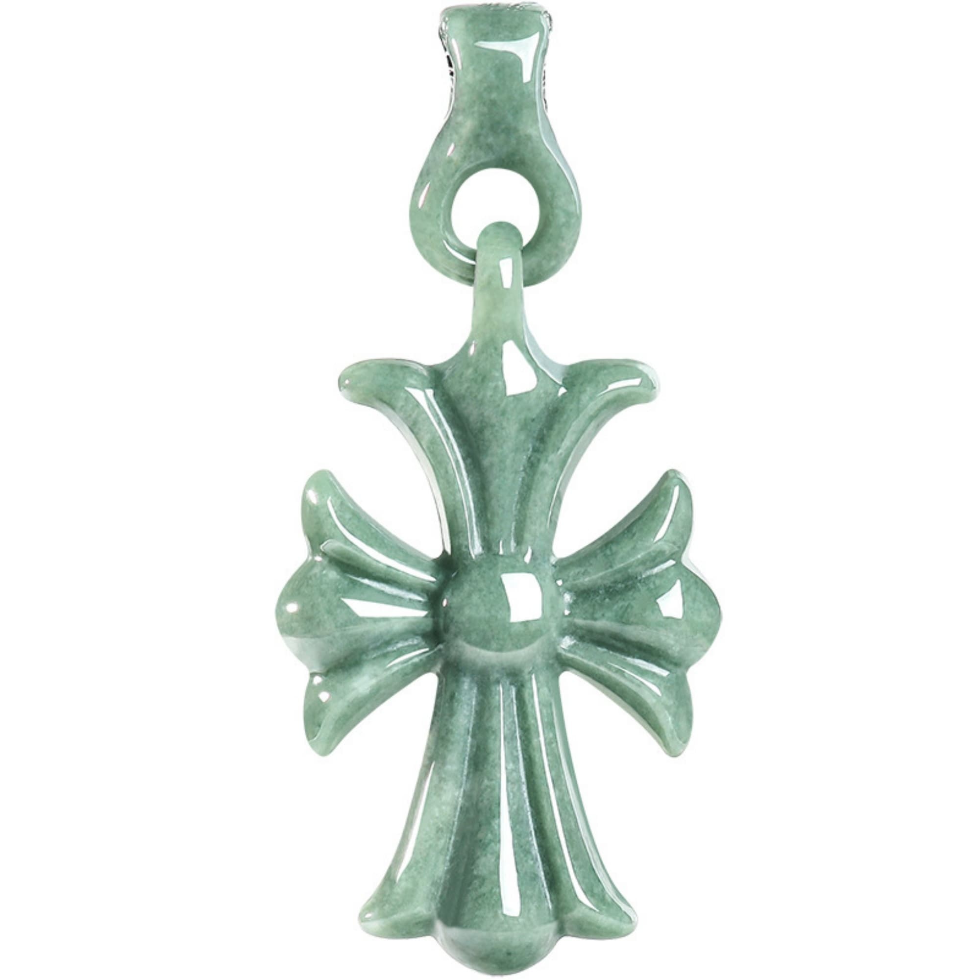 DDP 66mm Natural Type A Untreated Icy Bean Green Burmese Jadeite Cross Pendant