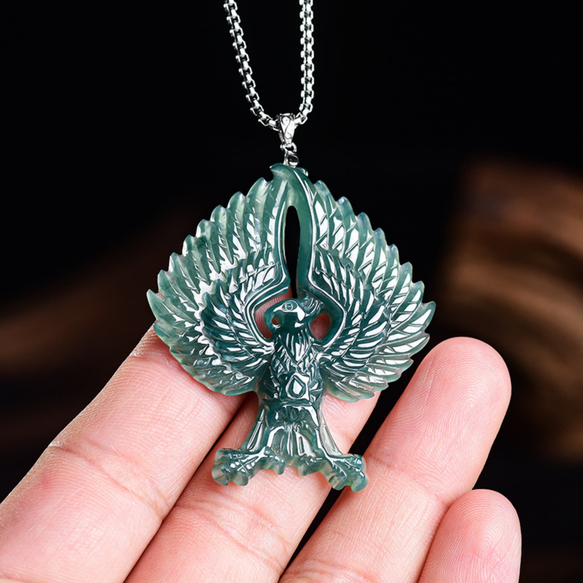 DDP 60mm Natural Certificated Type A Untreated Blue Watery Guatemalan Jadeite Eagle Pendant