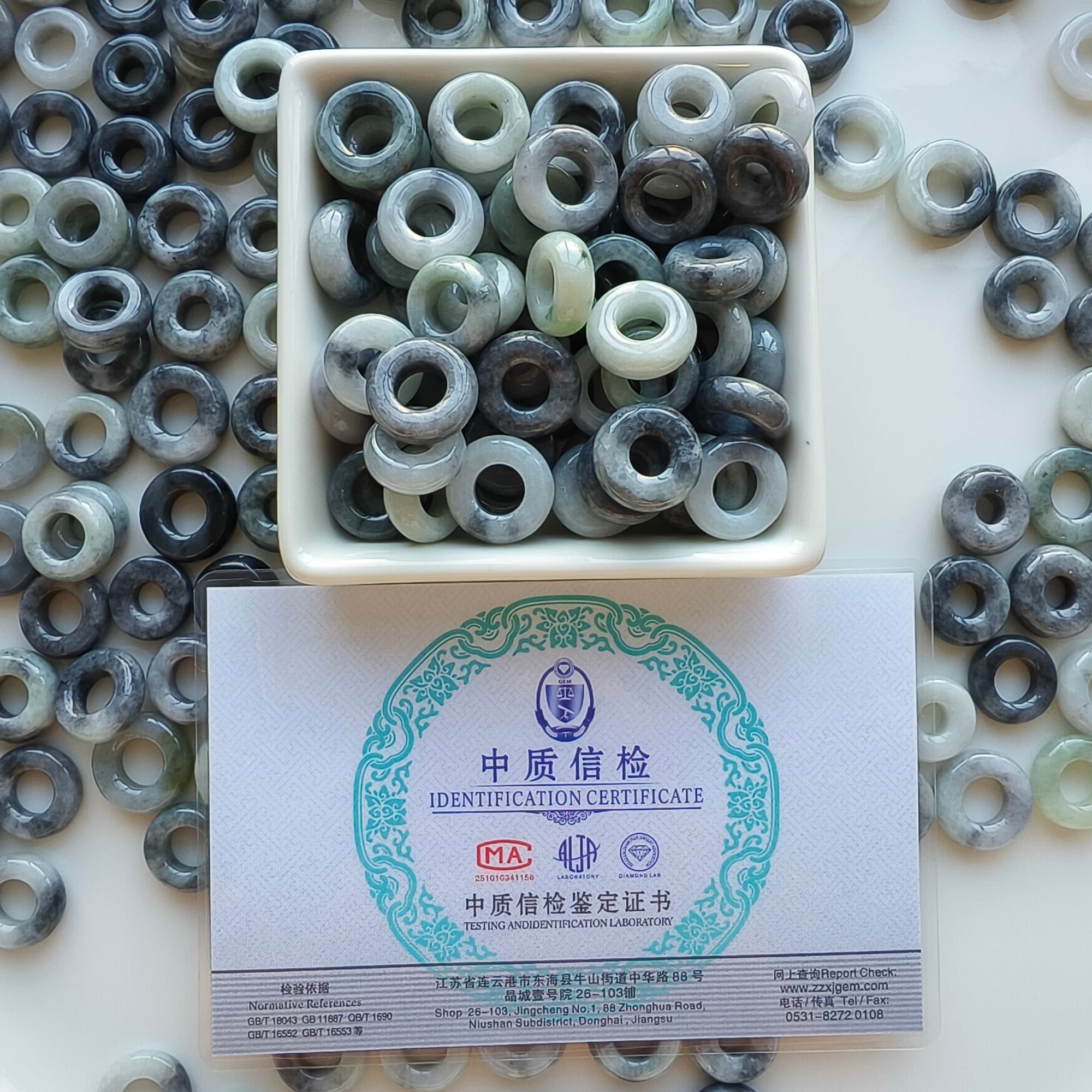 DDP 5pcs 14.5-17mm Natural Type A Untreated Black Chicken Species Green White Burmese Jadeite Donut And Ring Beads