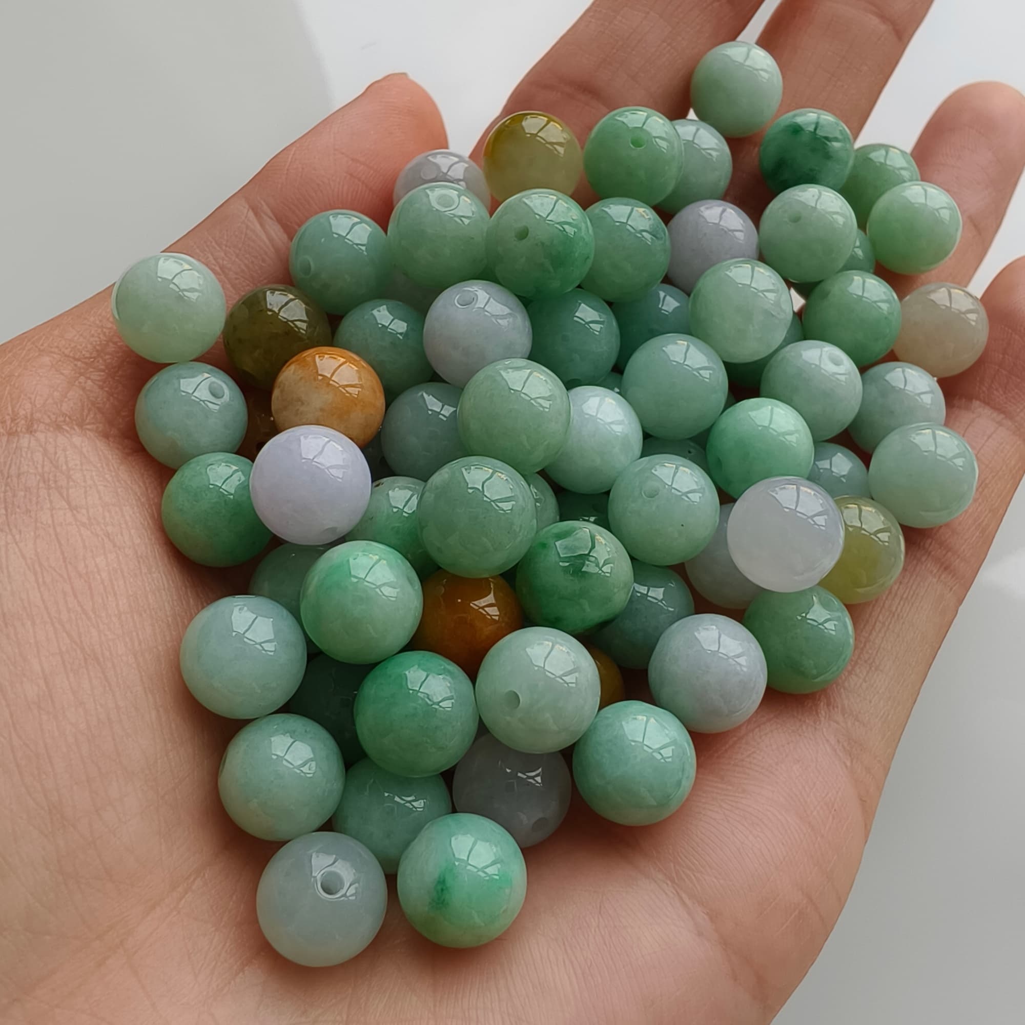 DDP 20pcs 9mm Natural Certificated Multi Color Burmese Jadeite Round Beads