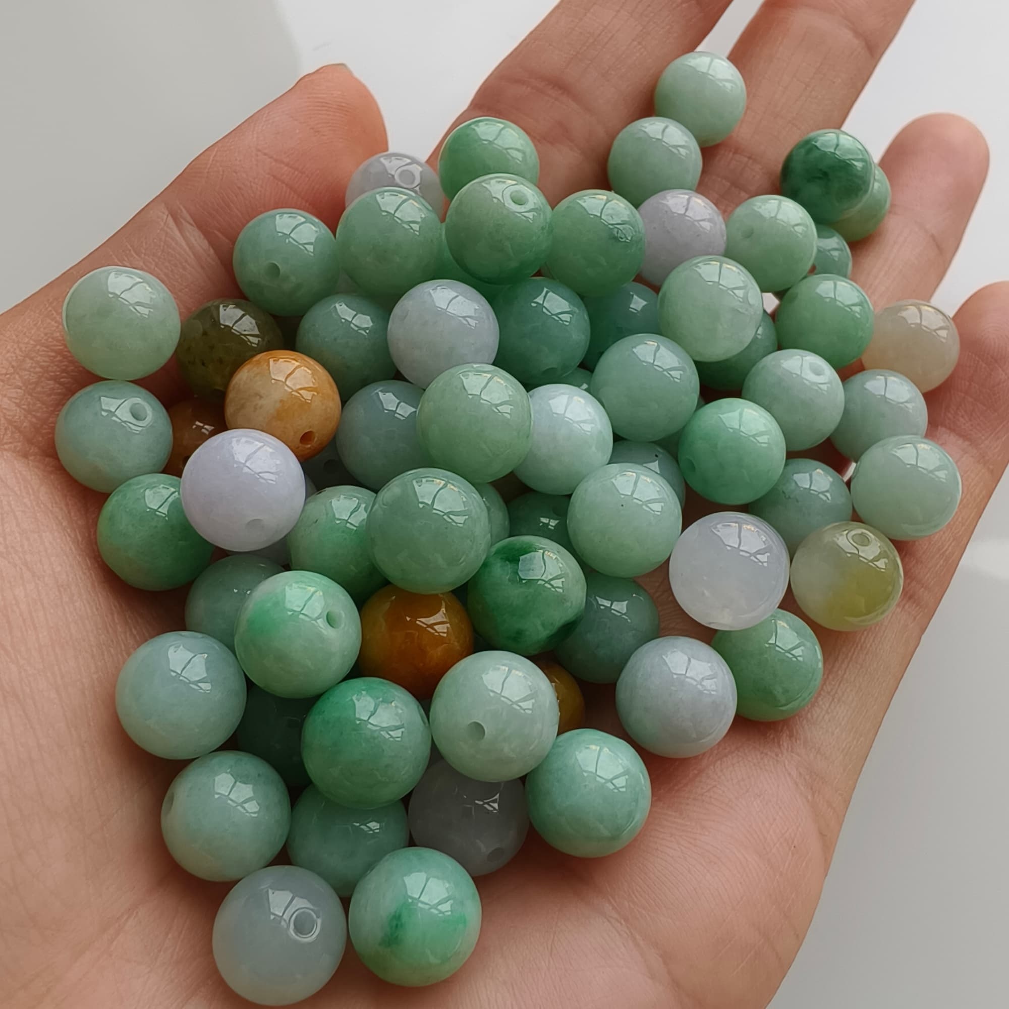 DDP 20pcs 9mm Natural Certificated Multi Color Burmese Jadeite Round Beads
