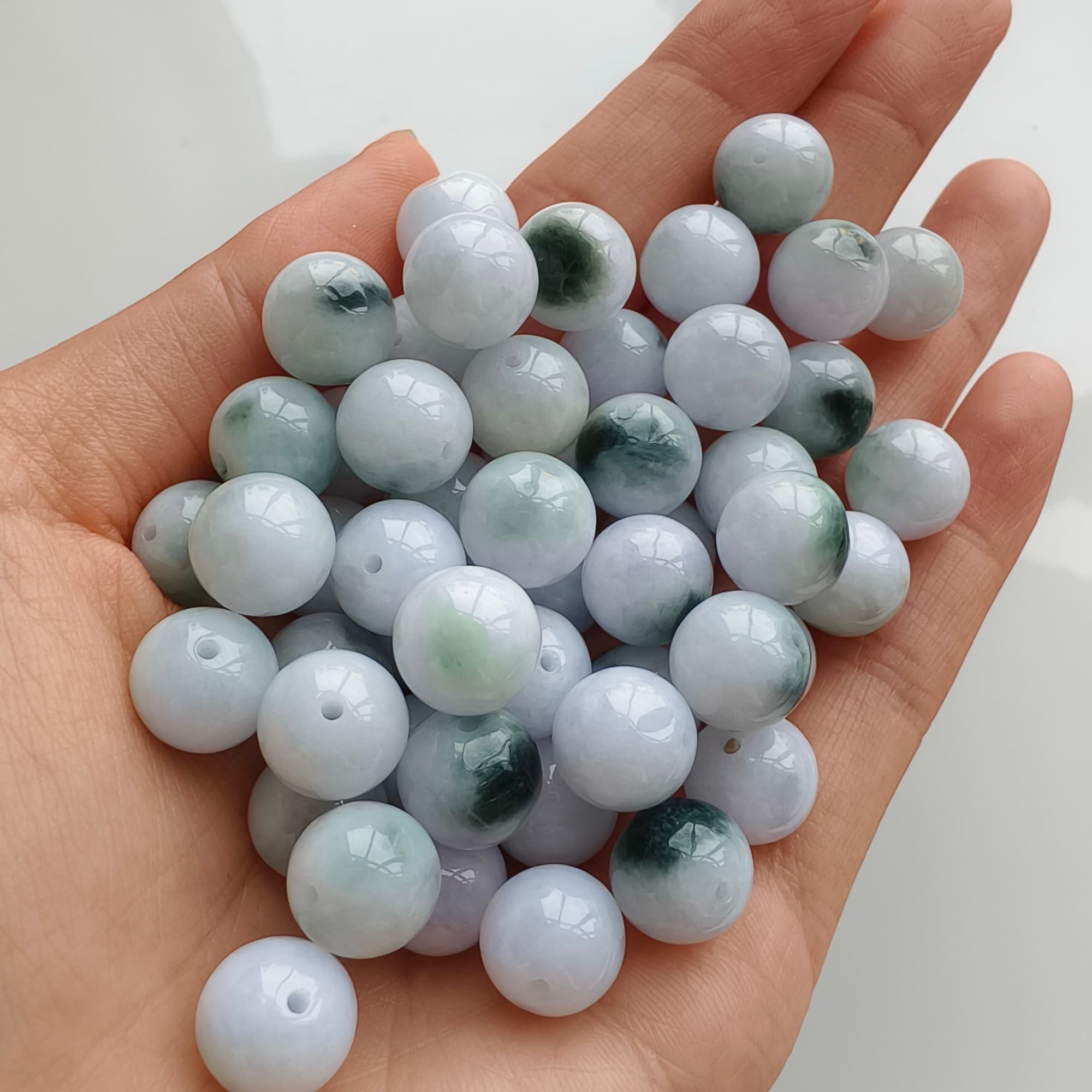DDP 20pcs 10.5mm Natural Certificated Type A Green White Moss In Snow Burmese Jadeite Round Beads