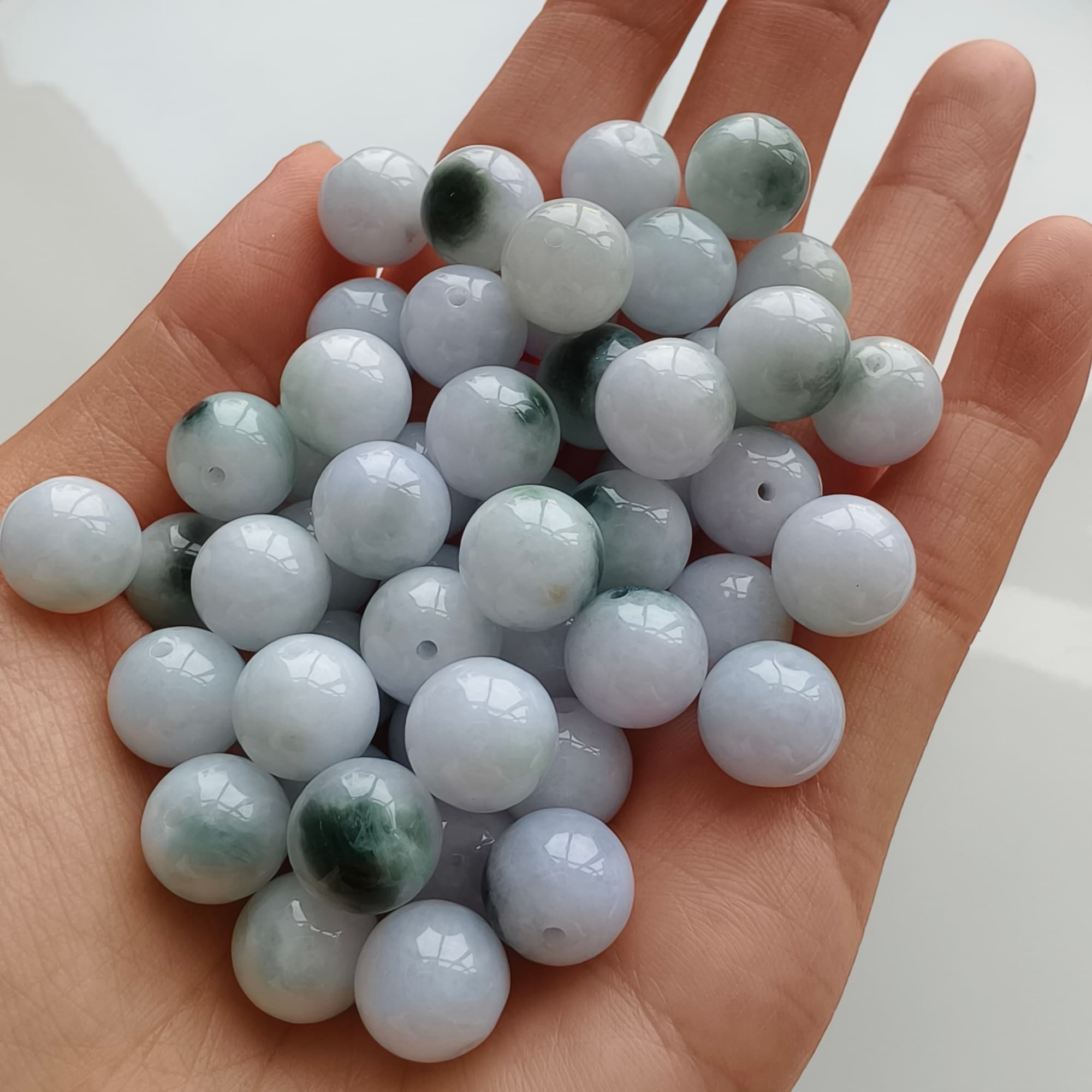DDP 20pcs 10.5mm Natural Certificated Type A Green White Moss In Snow Burmese Jadeite Round Beads