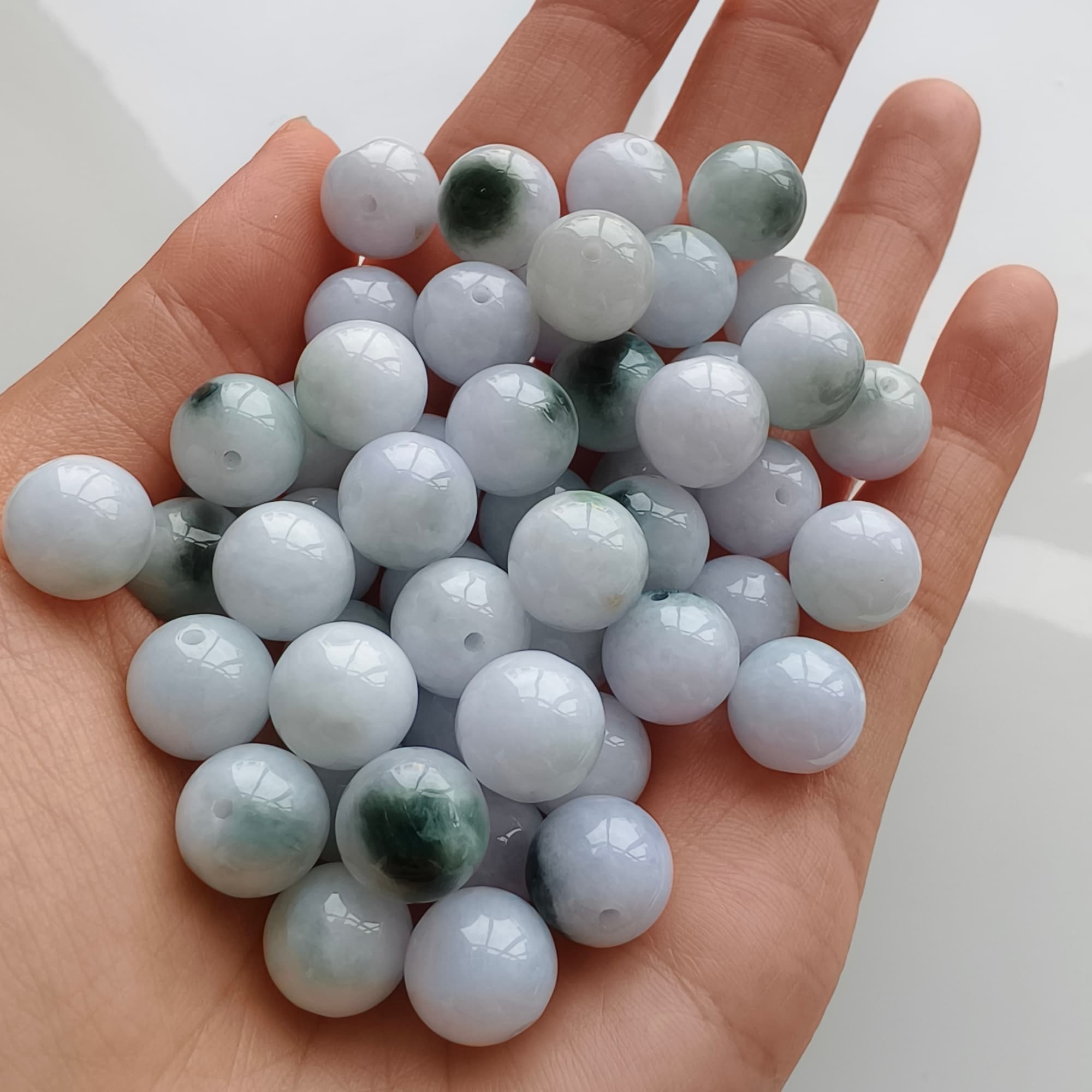 DDP 20pcs 10.5mm Natural Certificated Type A Green White Moss In Snow Burmese Jadeite Round Beads