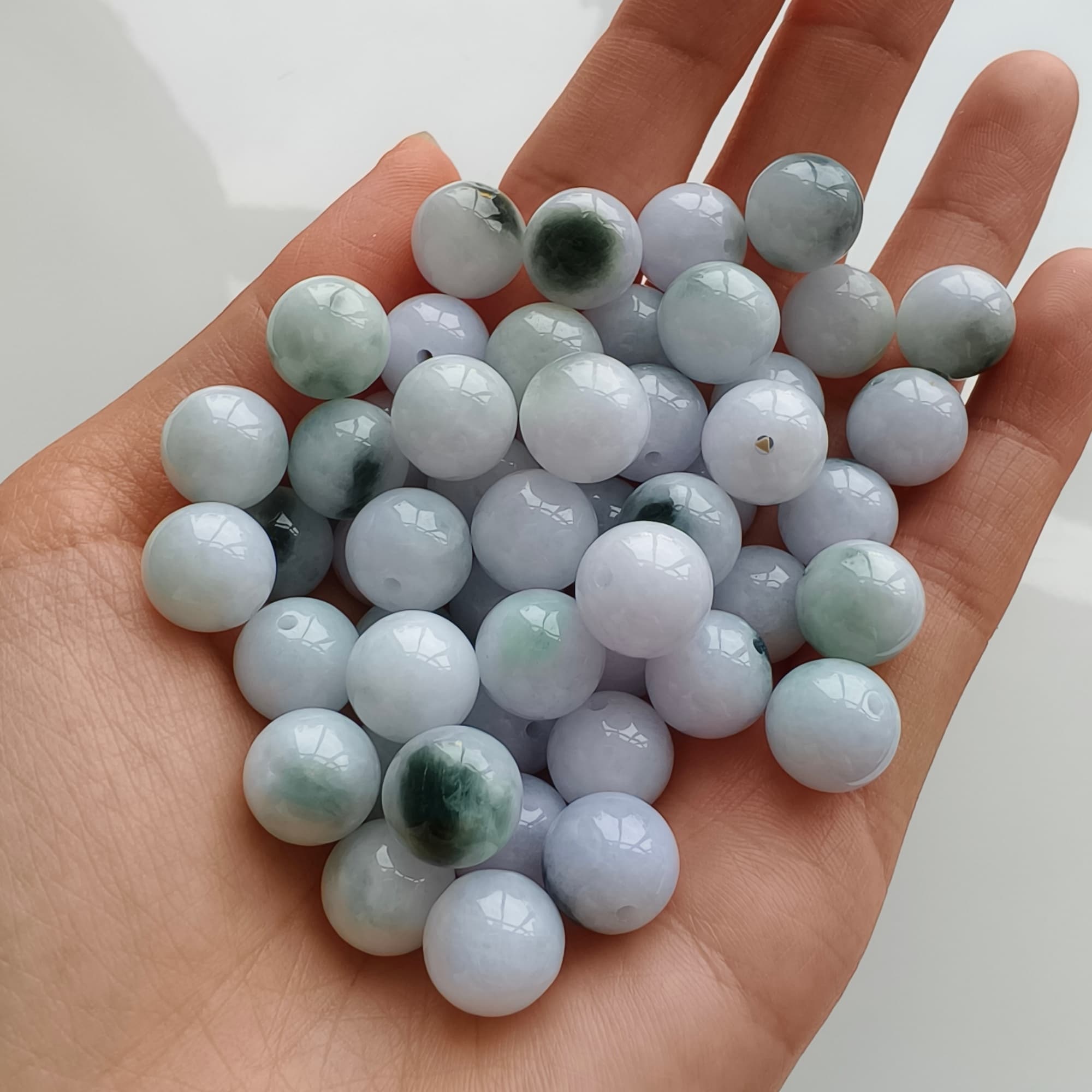 DDP 20pcs 10.5mm Natural Certificated Type A Green White Moss In Snow Burmese Jadeite Round Beads