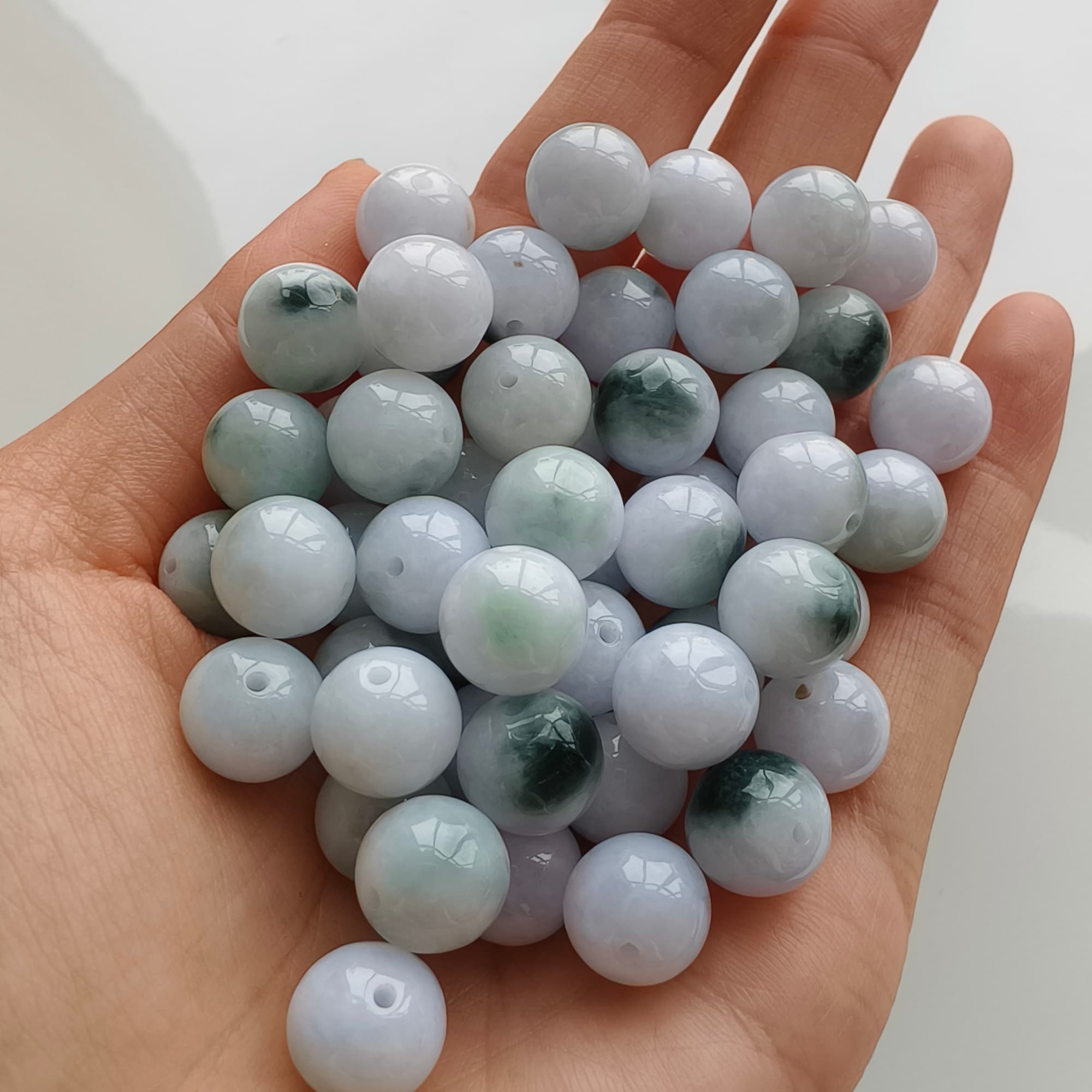 DDP 20pcs 10.5mm Natural Certificated Type A Green White Moss In Snow Burmese Jadeite Round Beads