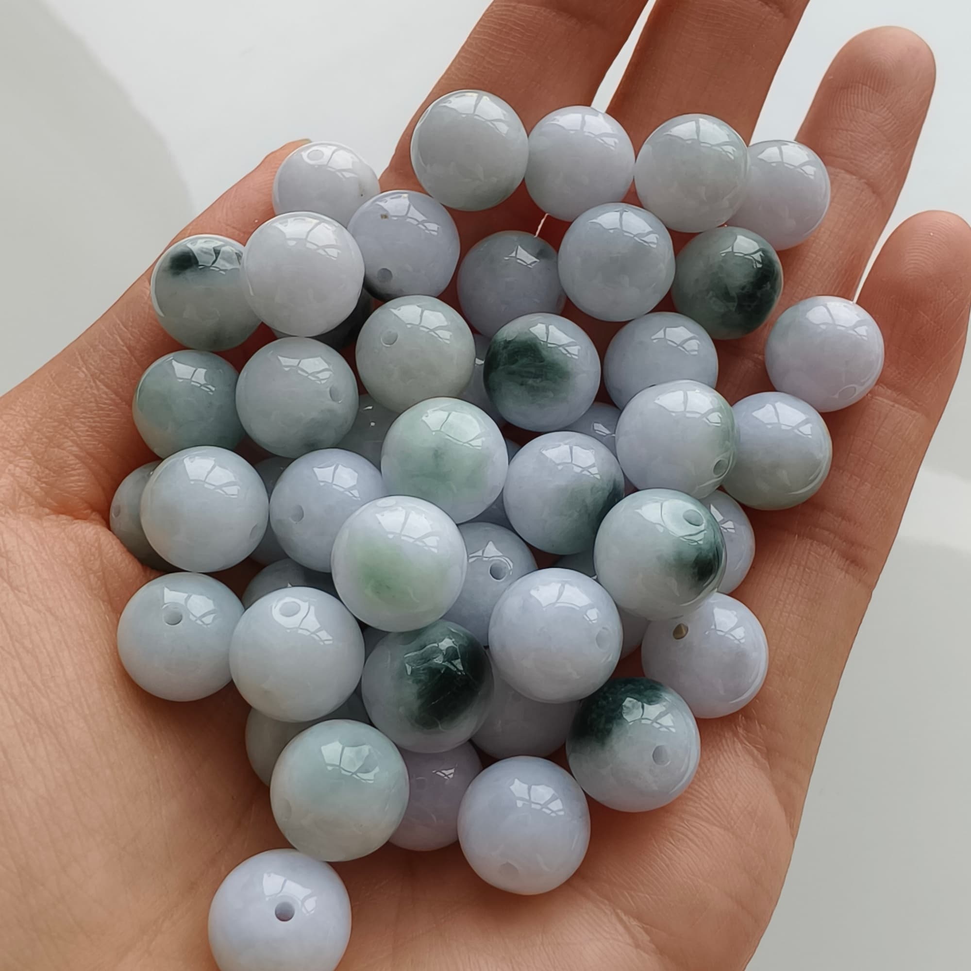 DDP 20pcs 10.5mm Natural Certificated Type A Green White Moss In Snow Burmese Jadeite Round Beads