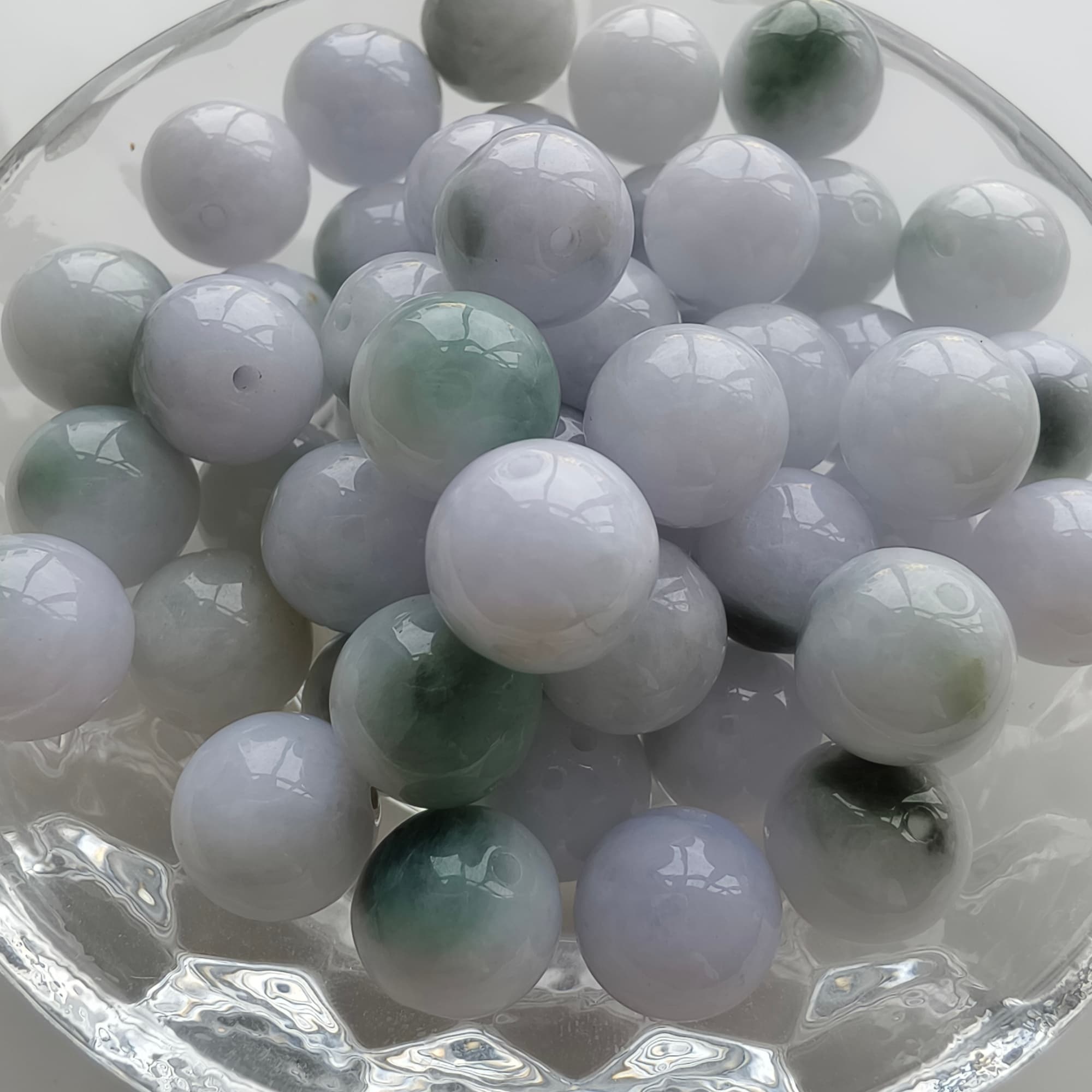 DDP 20pcs 10.5mm Natural Certificated Type A Green White Moss In Snow Burmese Jadeite Round Beads