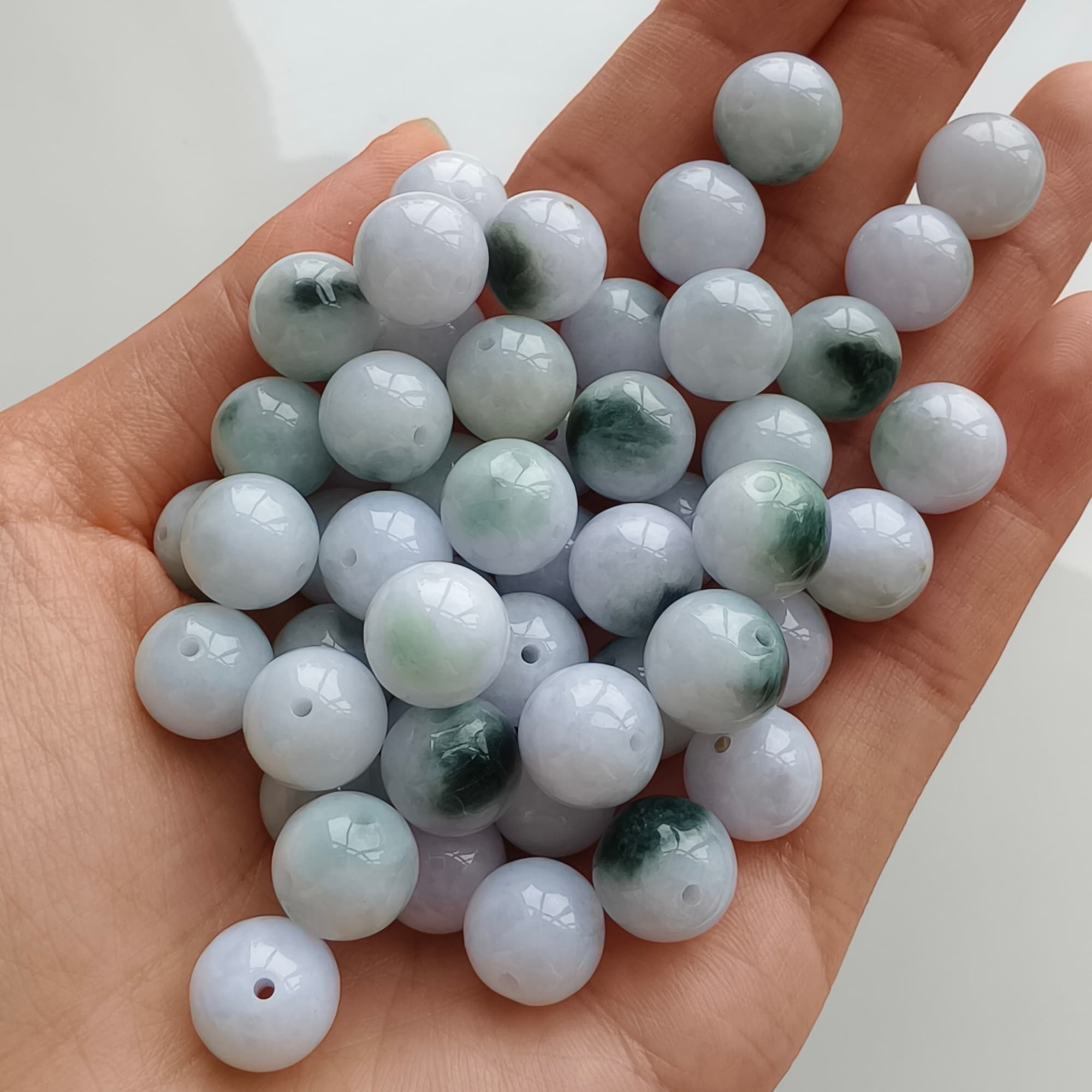 DDP 20pcs 10.5mm Natural Certificated Type A Green White Moss In Snow Burmese Jadeite Round Beads