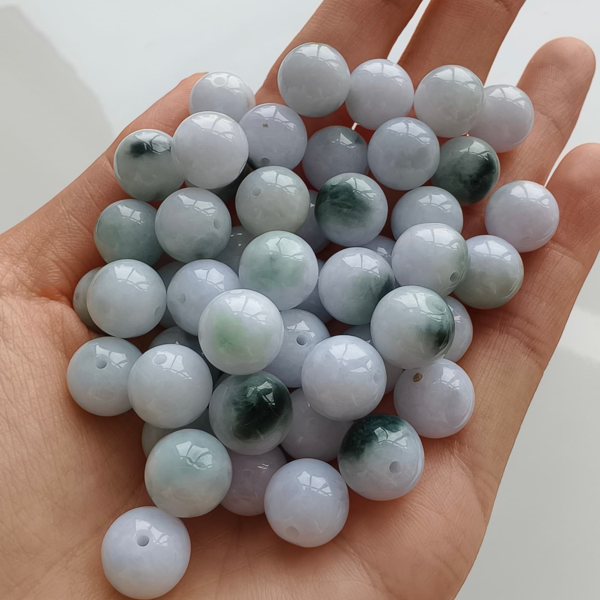 DDP 20pcs 10.5mm Natural Certificated Type A Green White Moss In Snow Burmese Jadeite Round Beads