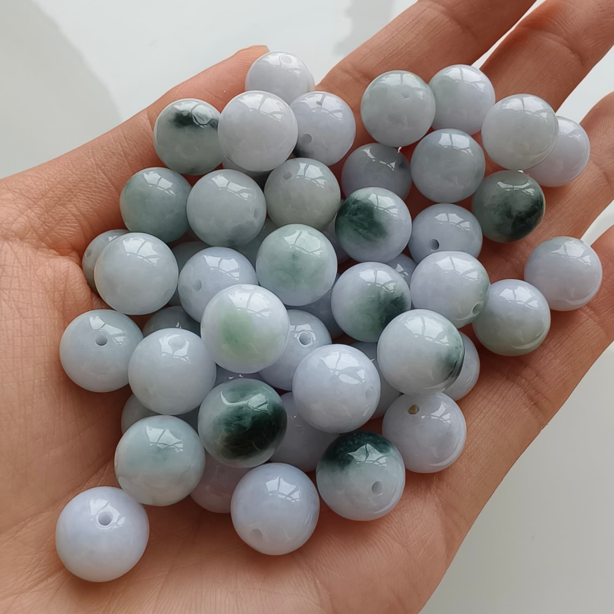 DDP 20pcs 10.5mm Natural Certificated Type A Green White Moss In Snow Burmese Jadeite Round Beads