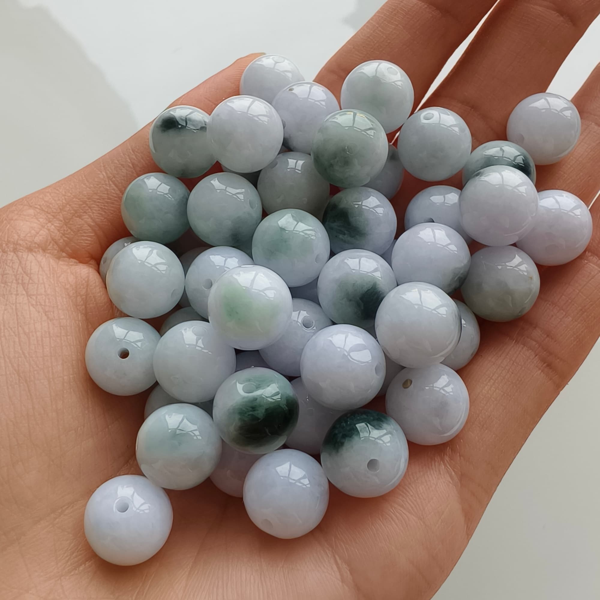 DDP 20pcs 10.5mm Natural Certificated Type A Green White Moss In Snow Burmese Jadeite Round Beads