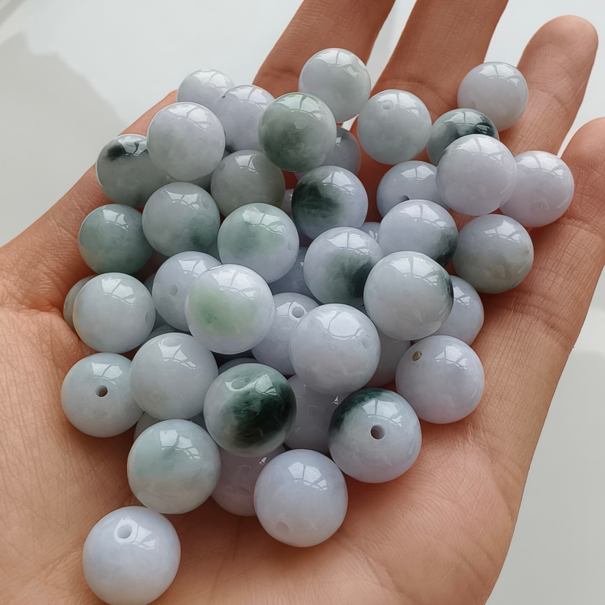 DDP 20pcs 10.5mm Natural Certificated Type A Green White Moss In Snow Burmese Jadeite Round Beads