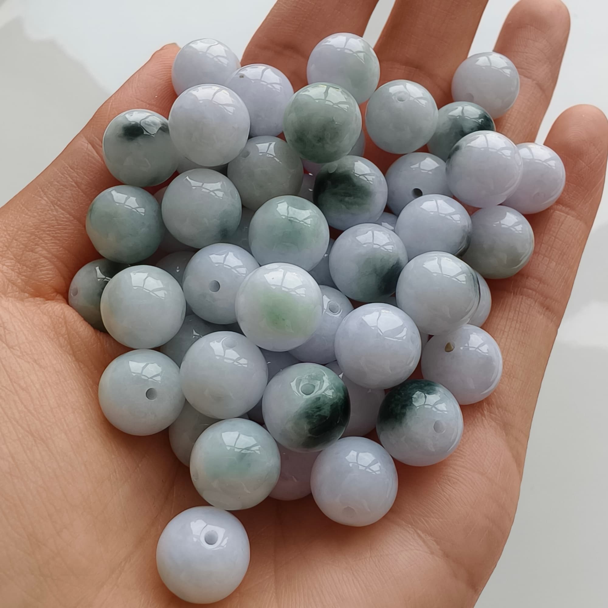 DDP 20pcs 10.5mm Natural Certificated Type A Green White Moss In Snow Burmese Jadeite Round Beads
