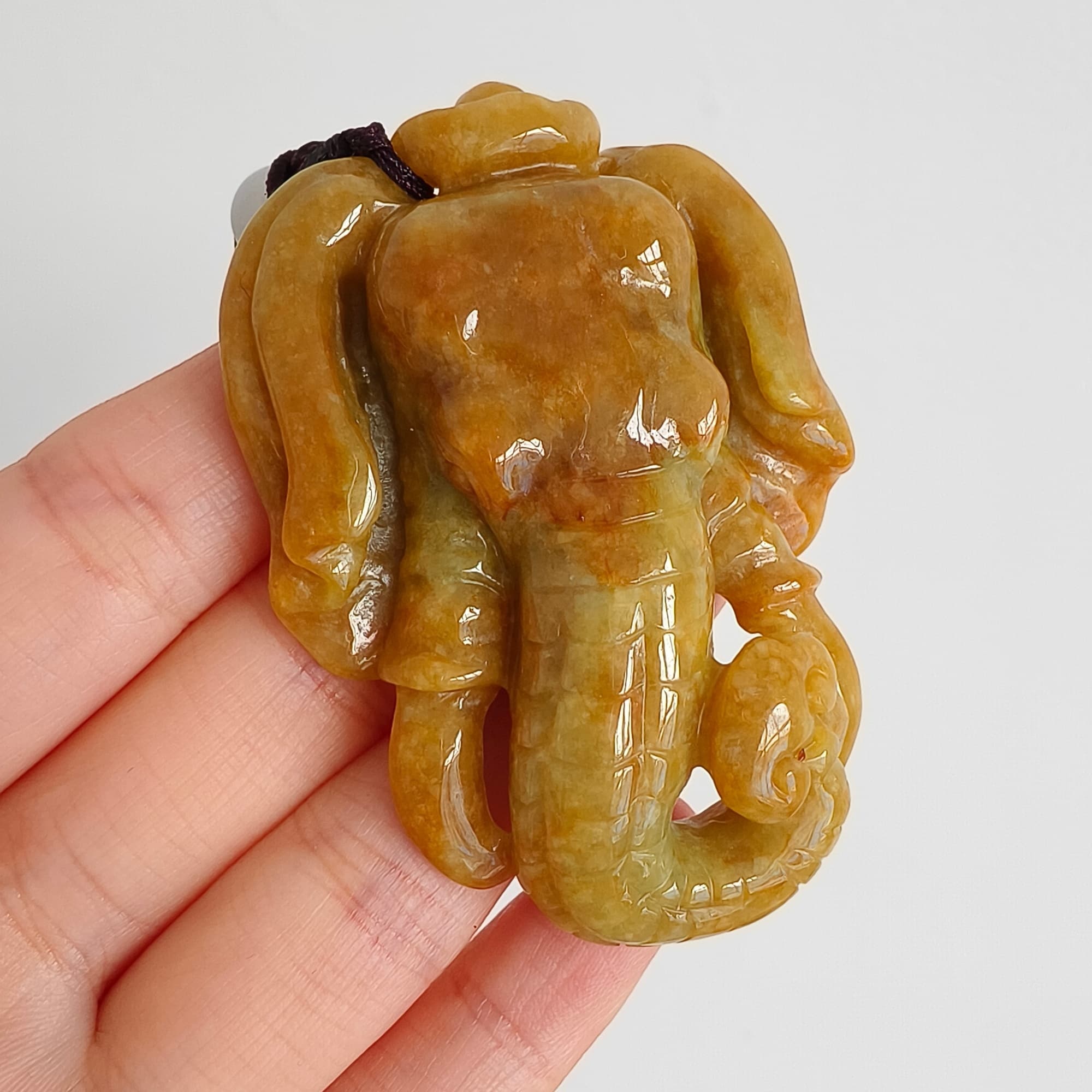 DDP 61.5mm Natural Certificated Icy Yellow Burmese Jadeite Elephant Pendant