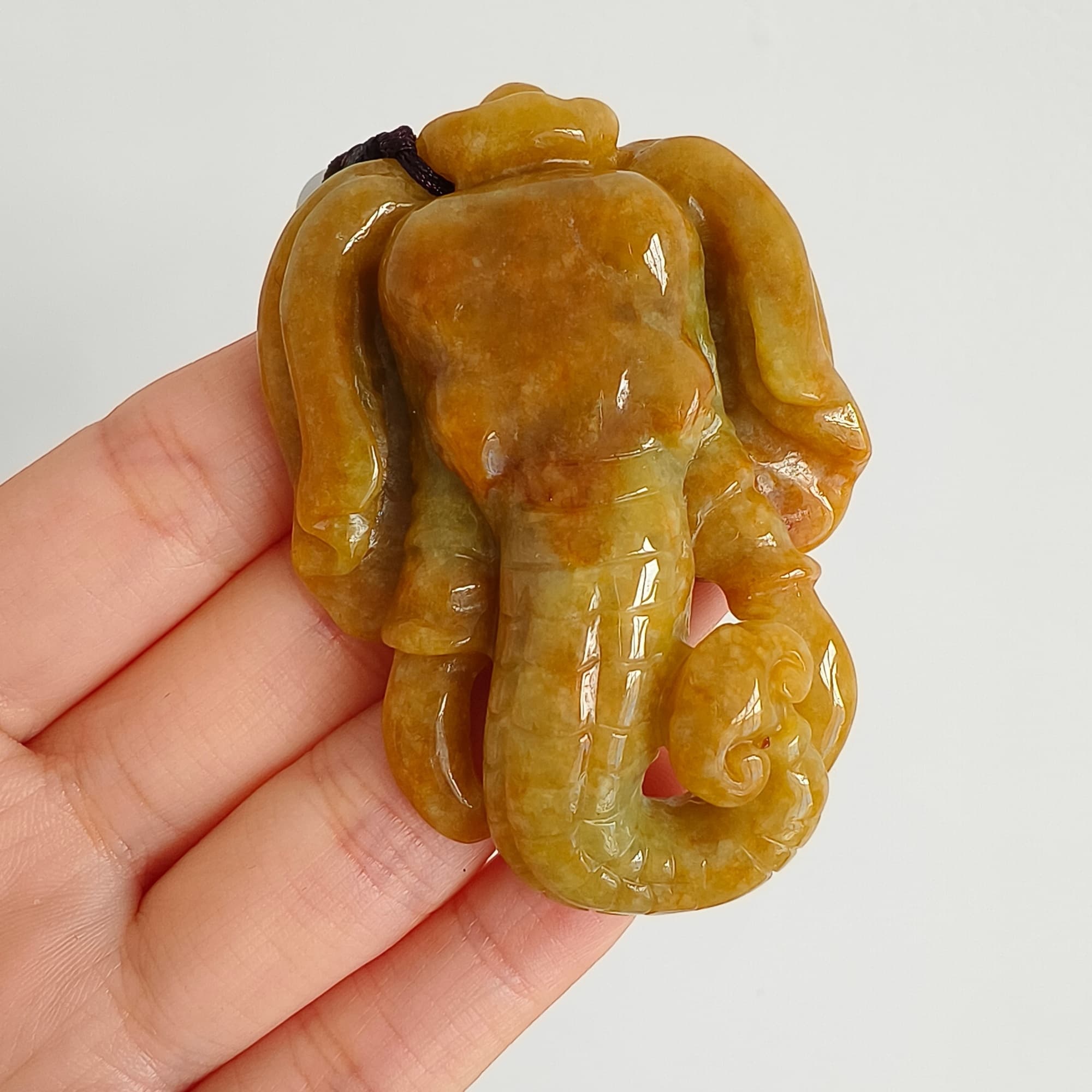 DDP 61.5mm Natural Certificated Icy Yellow Burmese Jadeite Elephant Pendant