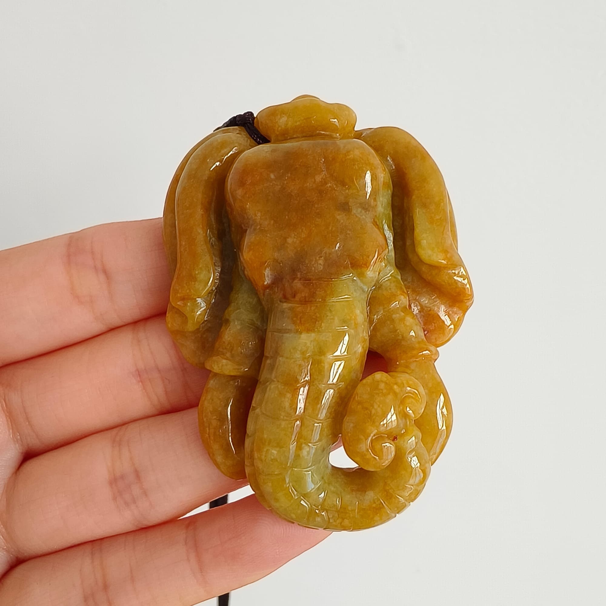 DDP 61.5mm Natural Certificated Icy Yellow Burmese Jadeite Elephant Pendant