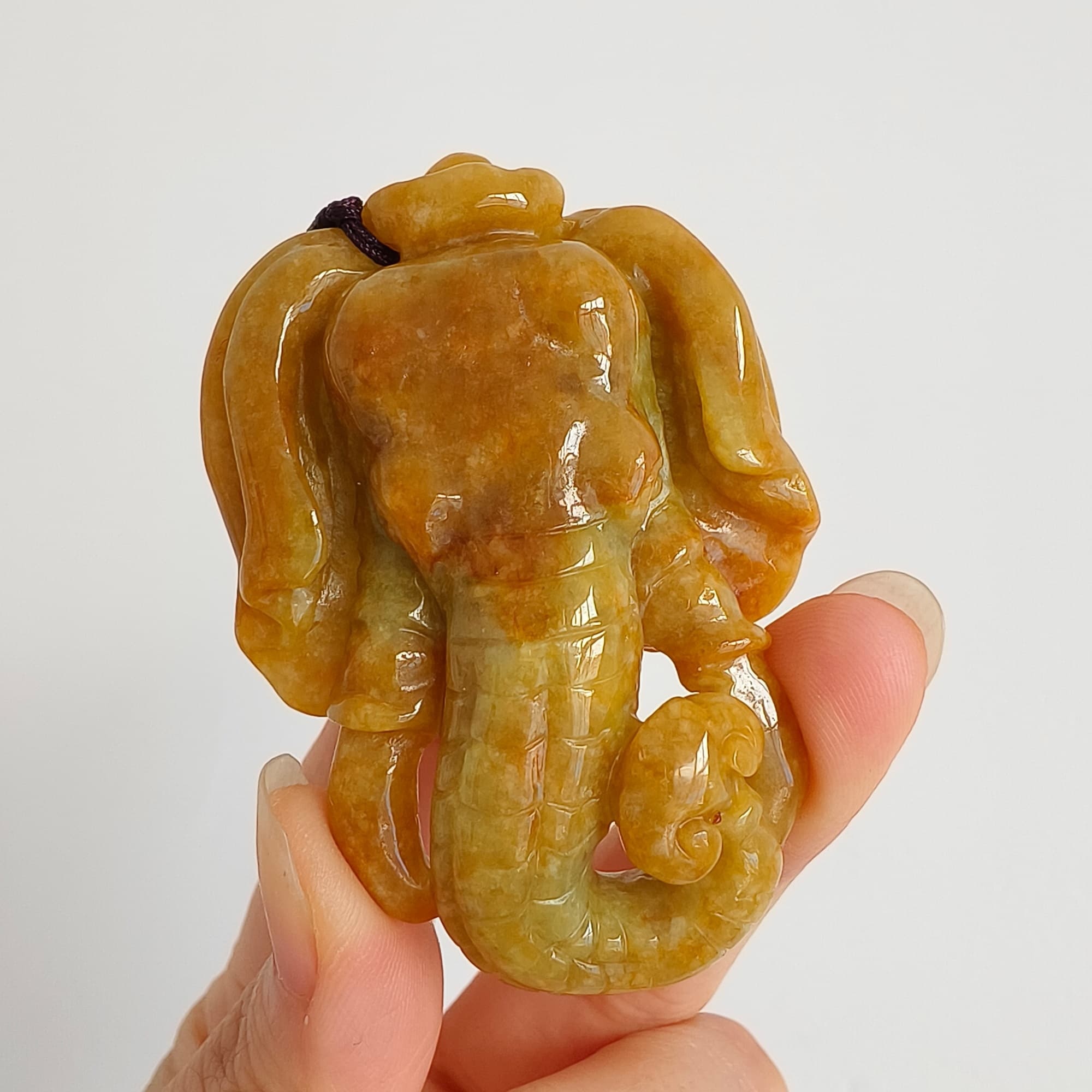 DDP 61.5mm Natural Certificated Icy Yellow Burmese Jadeite Elephant Pendant