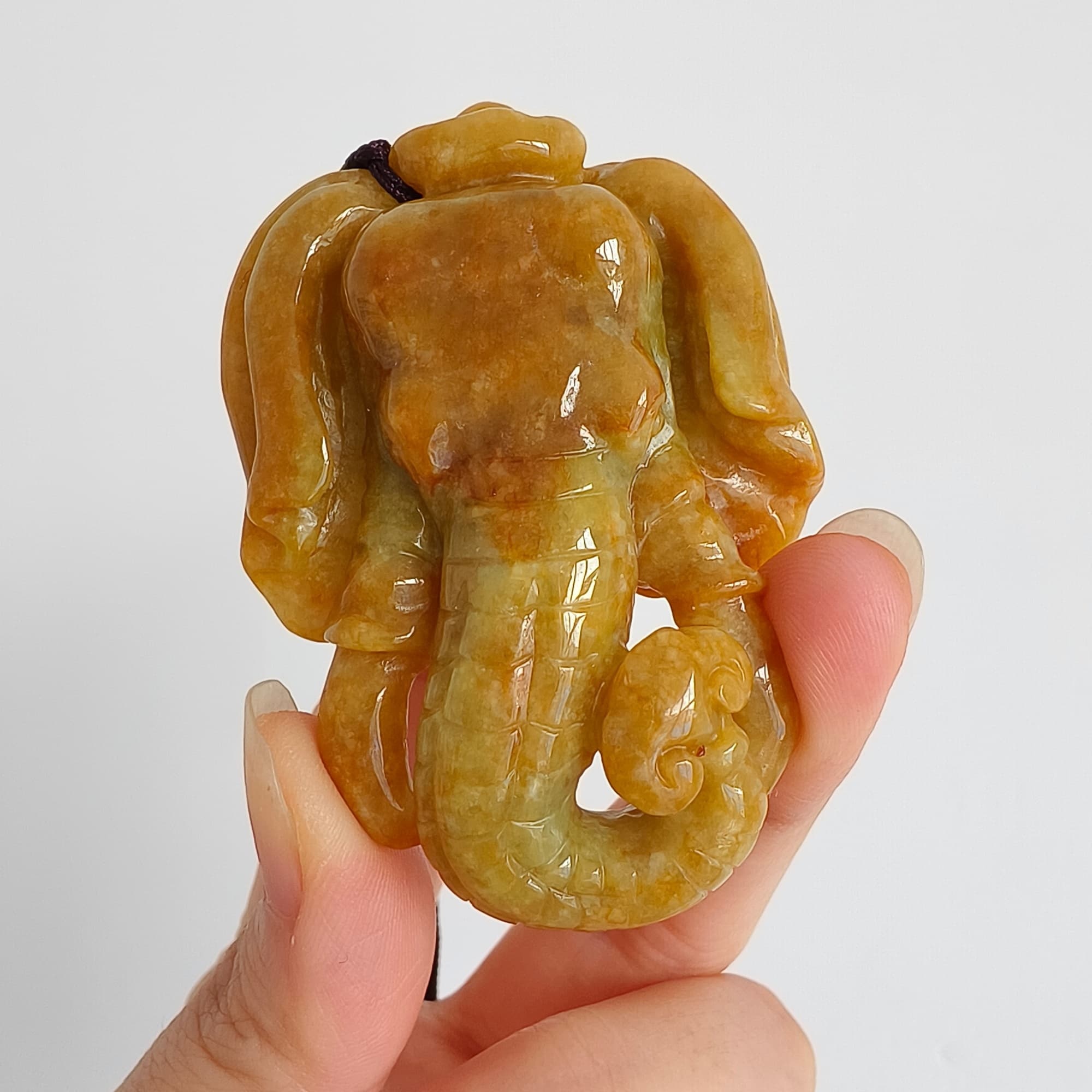 DDP 61.5mm Natural Certificated Icy Yellow Burmese Jadeite Elephant Pendant