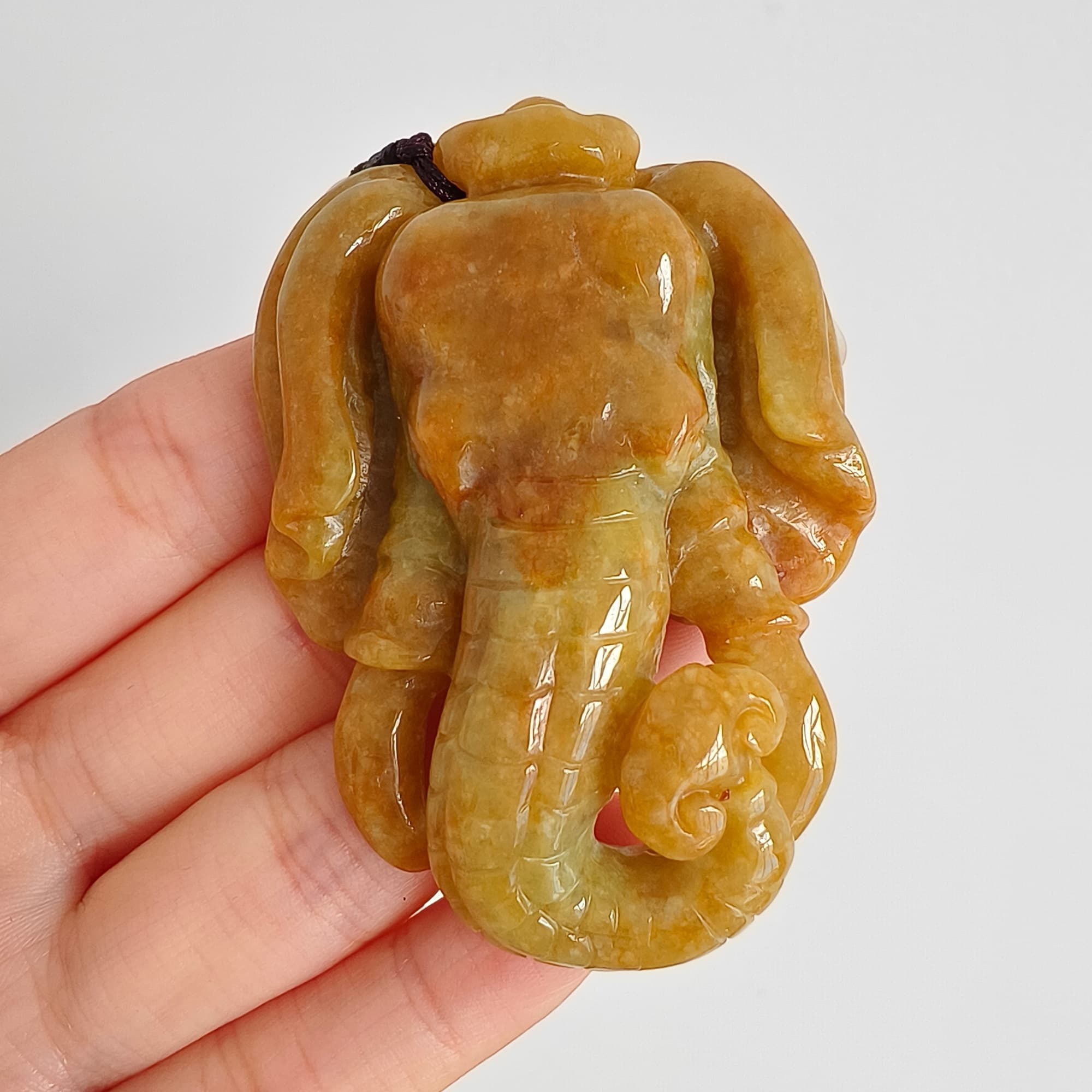 DDP 61.5mm Natural Certificated Icy Yellow Burmese Jadeite Elephant Pendant