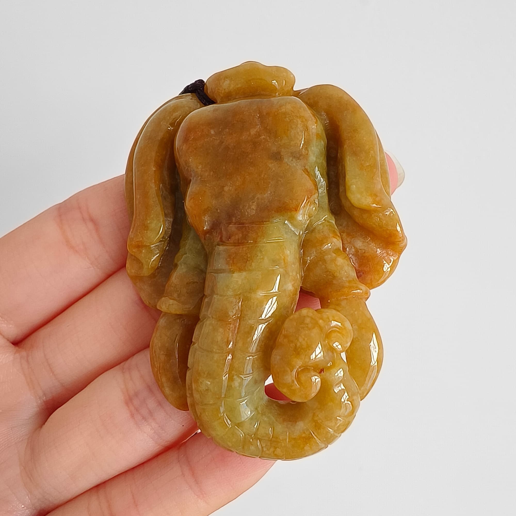 DDP 61.5mm Natural Certificated Icy Yellow Burmese Jadeite Elephant Pendant
