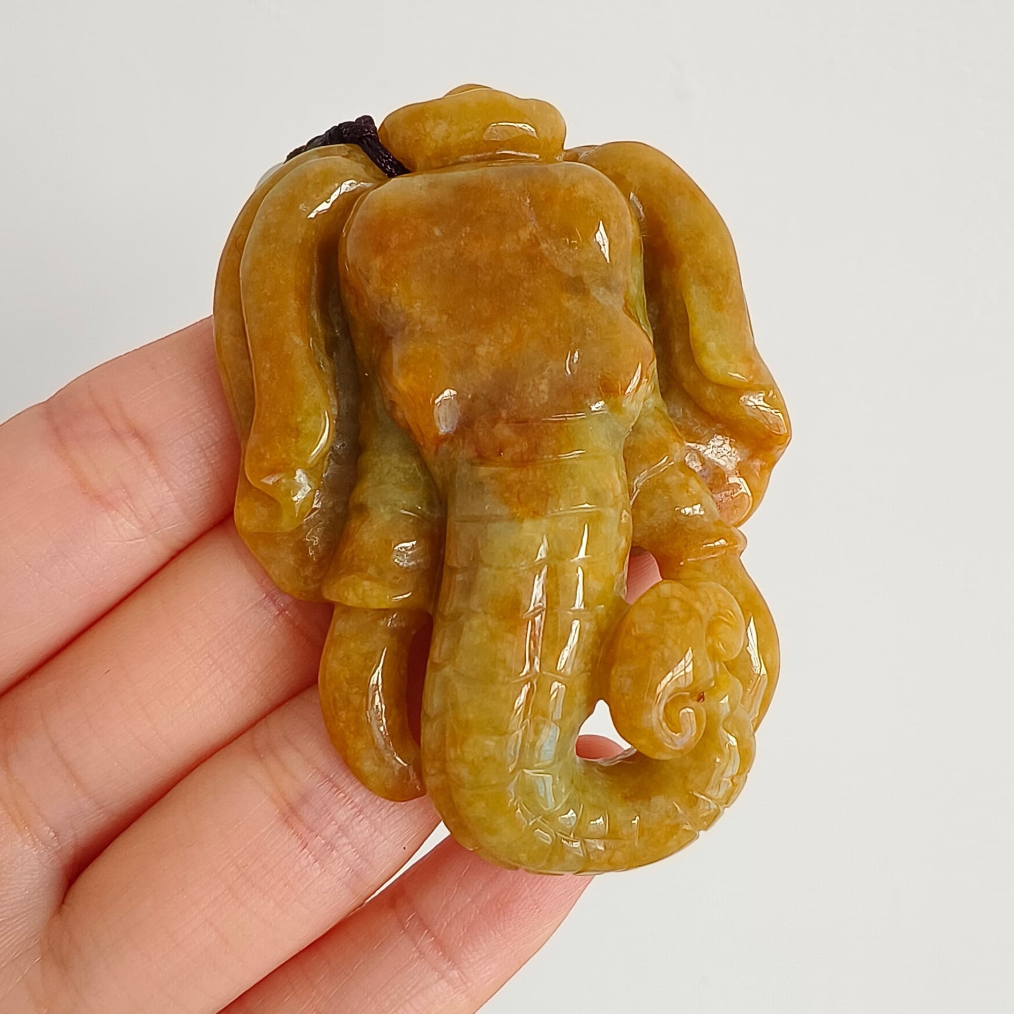 DDP 61.5mm Natural Certificated Icy Yellow Burmese Jadeite Elephant Pendant