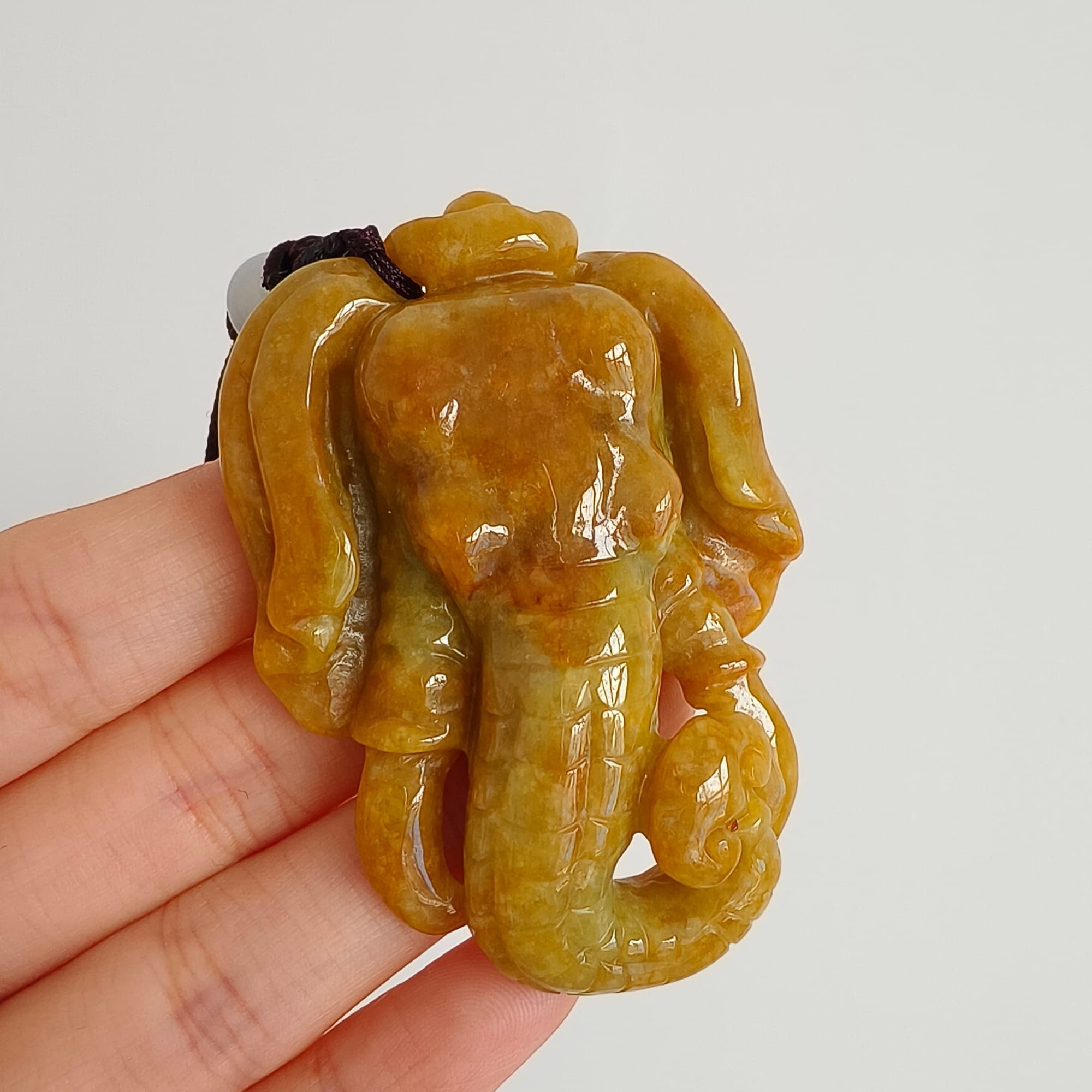 DDP 61.5mm Natural Certificated Icy Yellow Burmese Jadeite Elephant Pendant