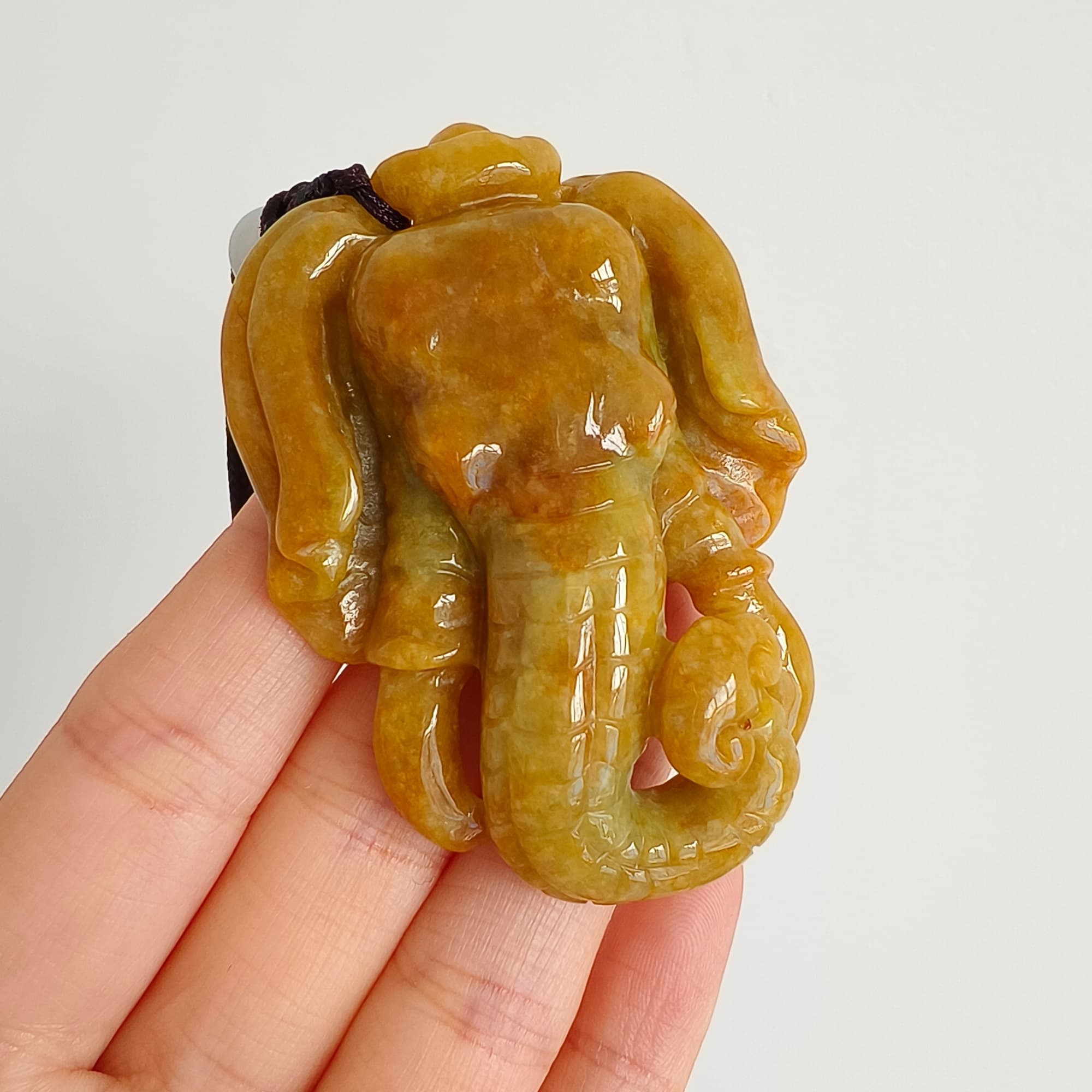 DDP 61.5mm Natural Certificated Icy Yellow Burmese Jadeite Elephant Pendant