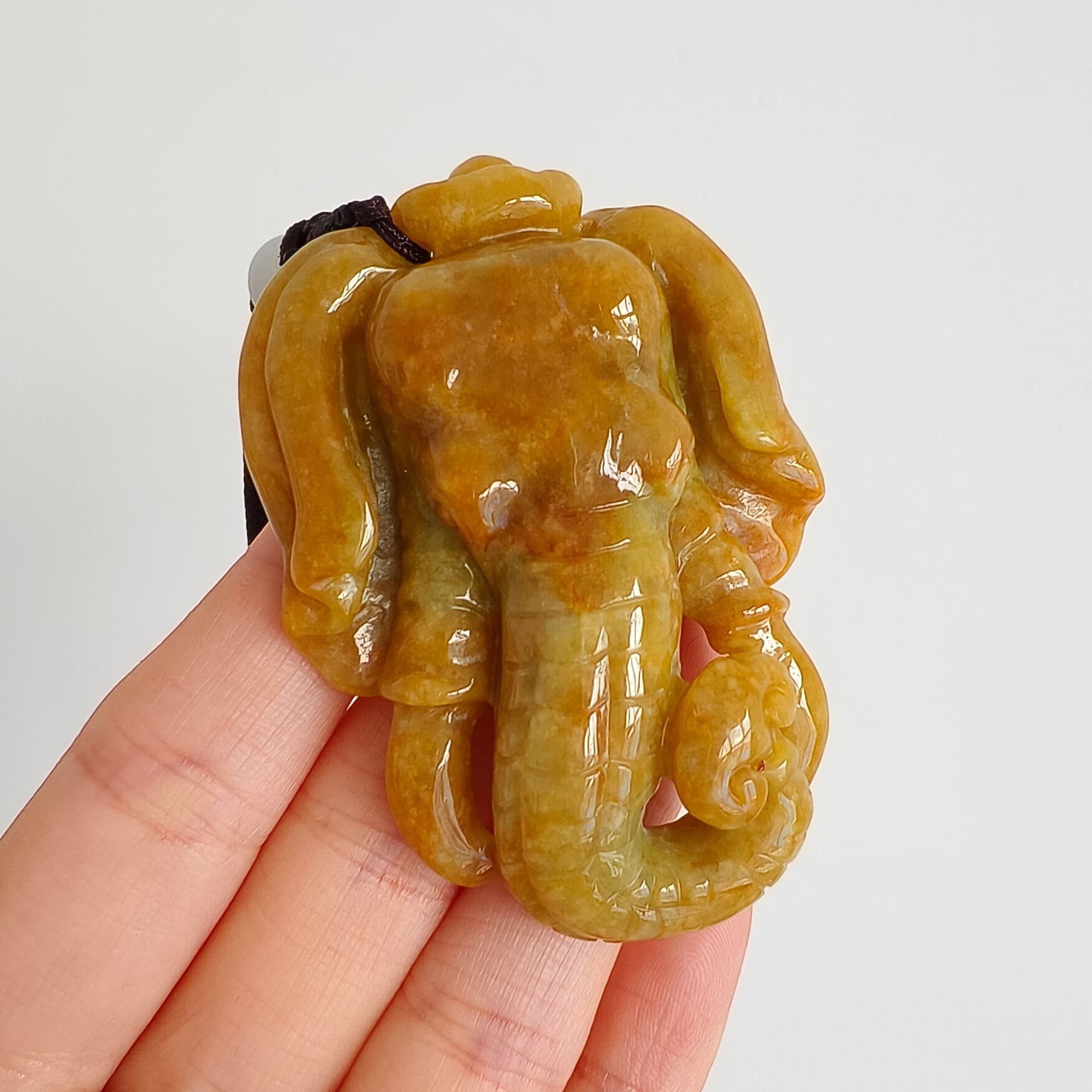 DDP 61.5mm Natural Certificated Icy Yellow Burmese Jadeite Elephant Pendant