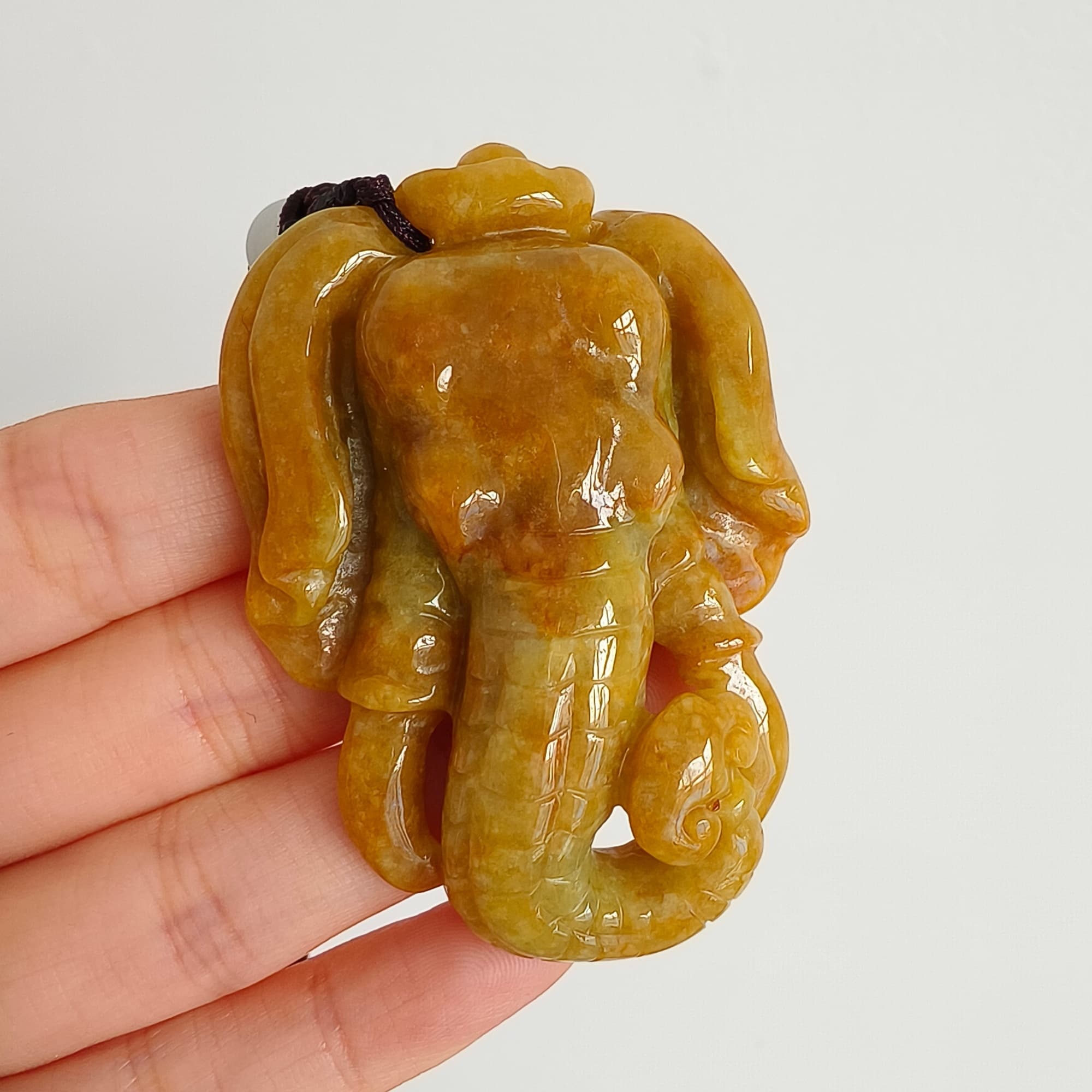 DDP 61.5mm Natural Certificated Icy Yellow Burmese Jadeite Elephant Pendant