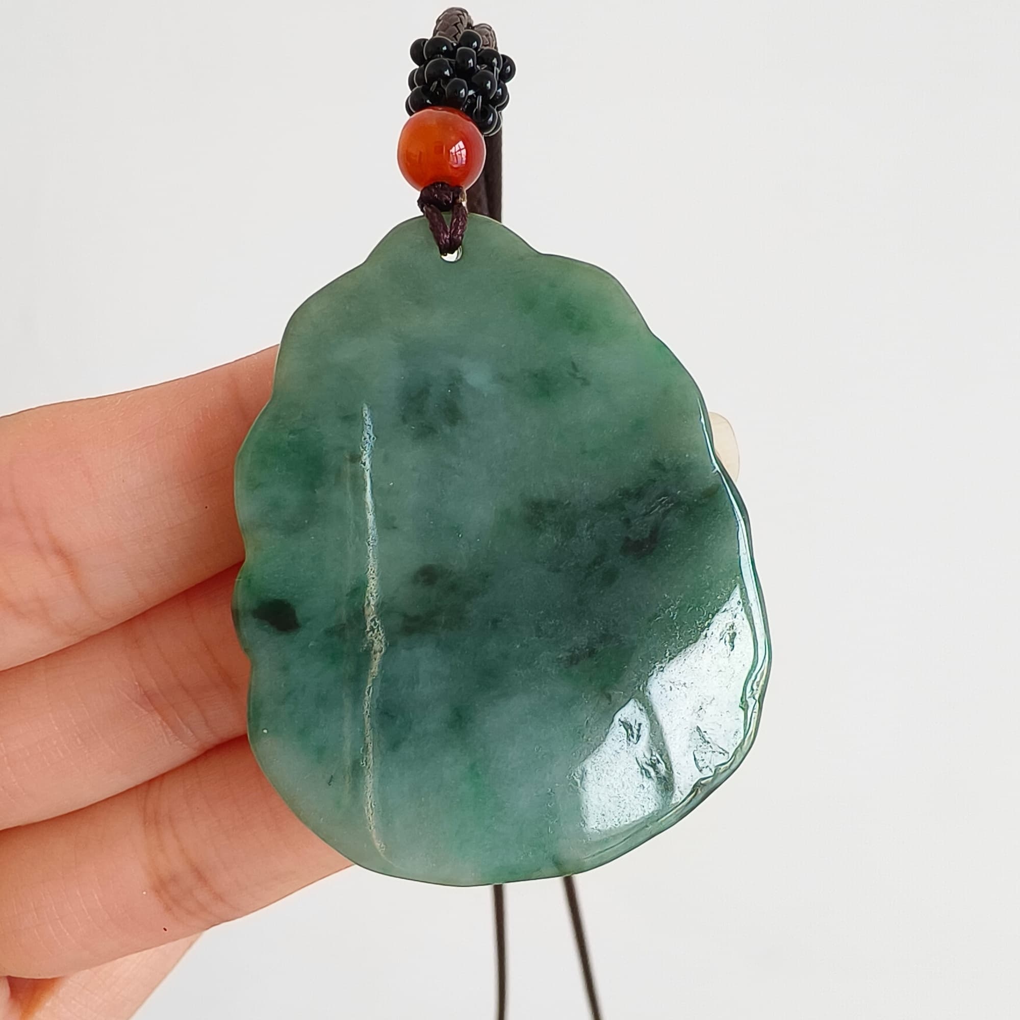 DDP 47mm Natural Type A Untreated Green Burmese Jadeite Nine Tailed Fox Amulet Pendant