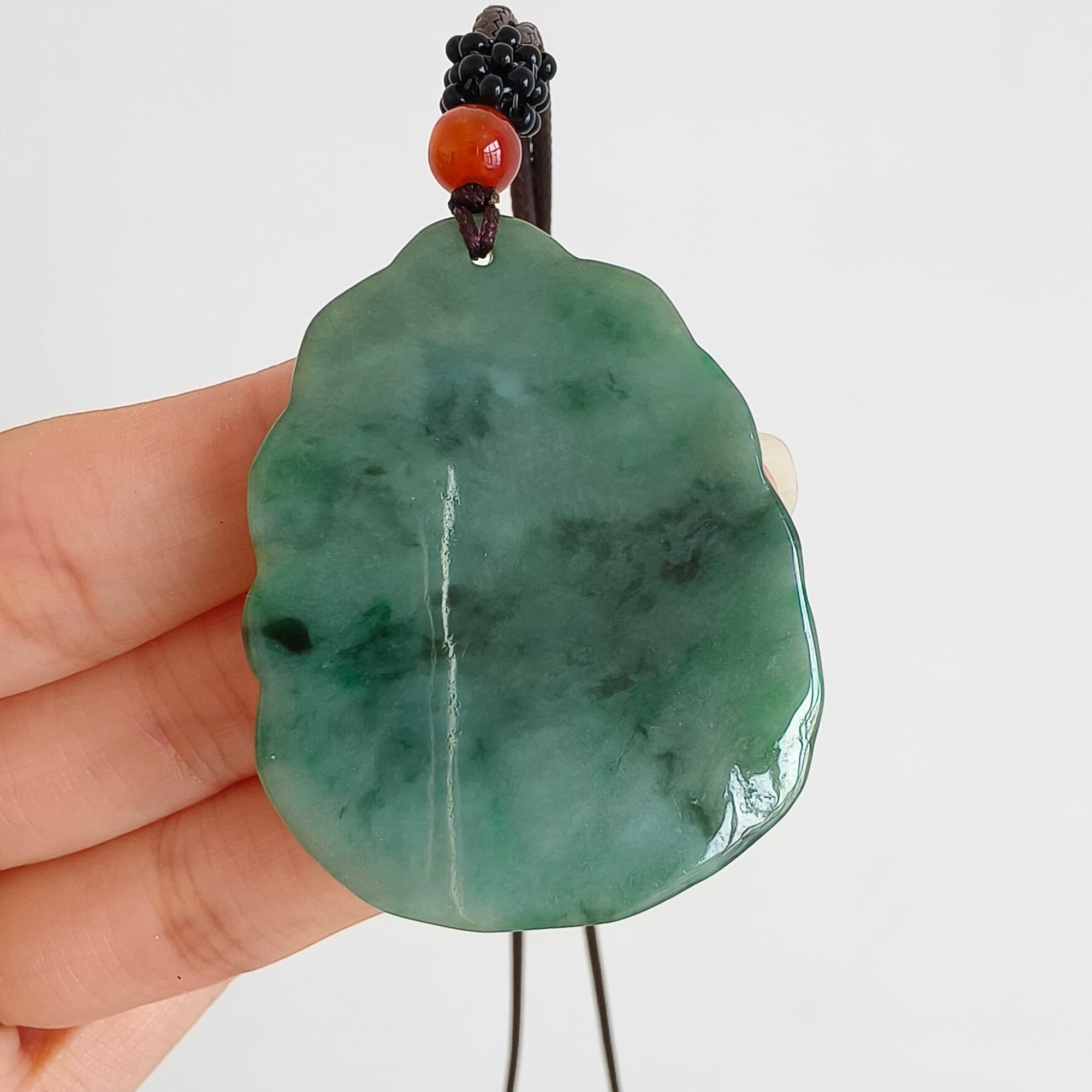 DDP 47mm Natural Type A Untreated Green Burmese Jadeite Nine Tailed Fox Amulet Pendant