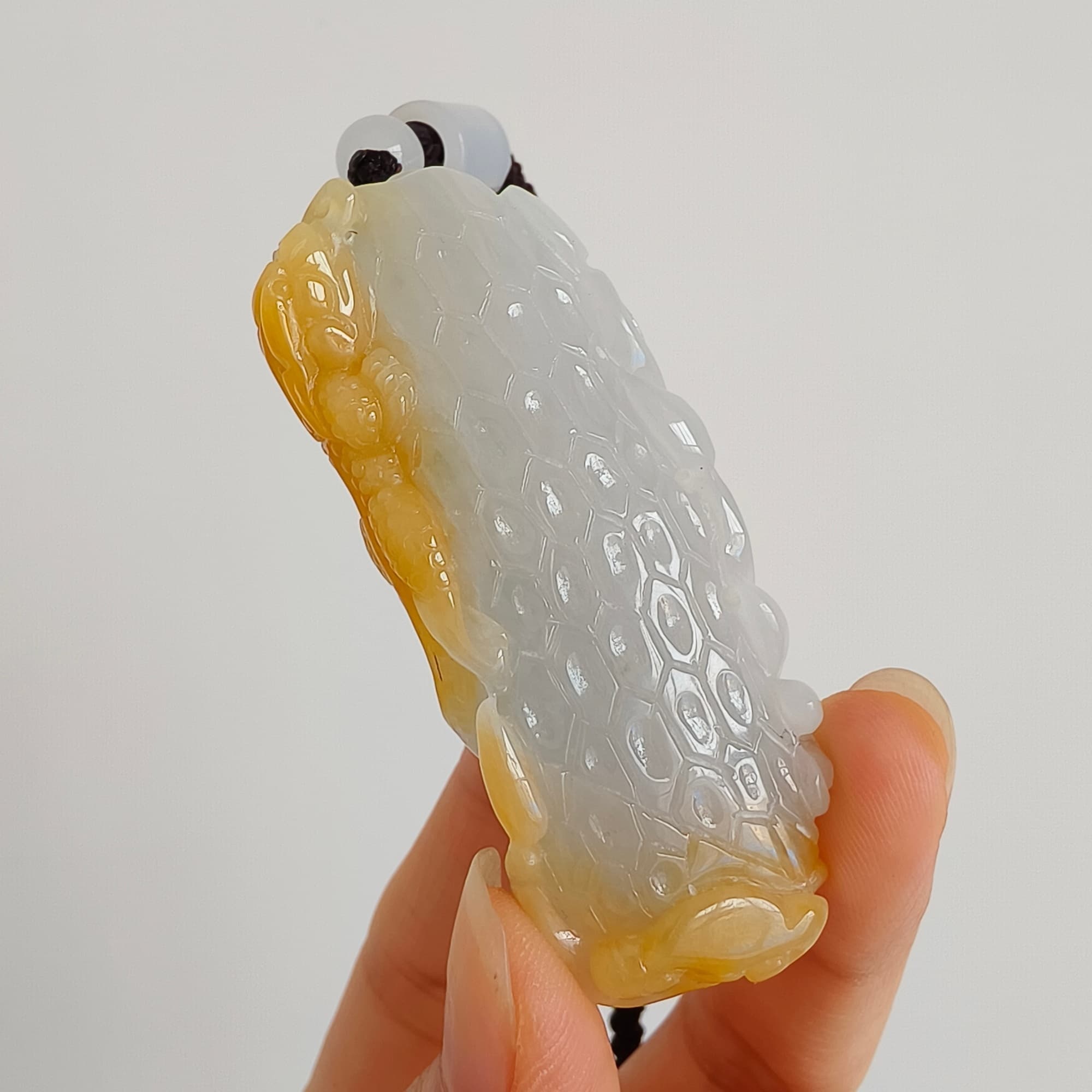 DDP 58mm Natural Certificated Icy Yellow White Burmese Jadeite Dragon Headed Fish Pendant