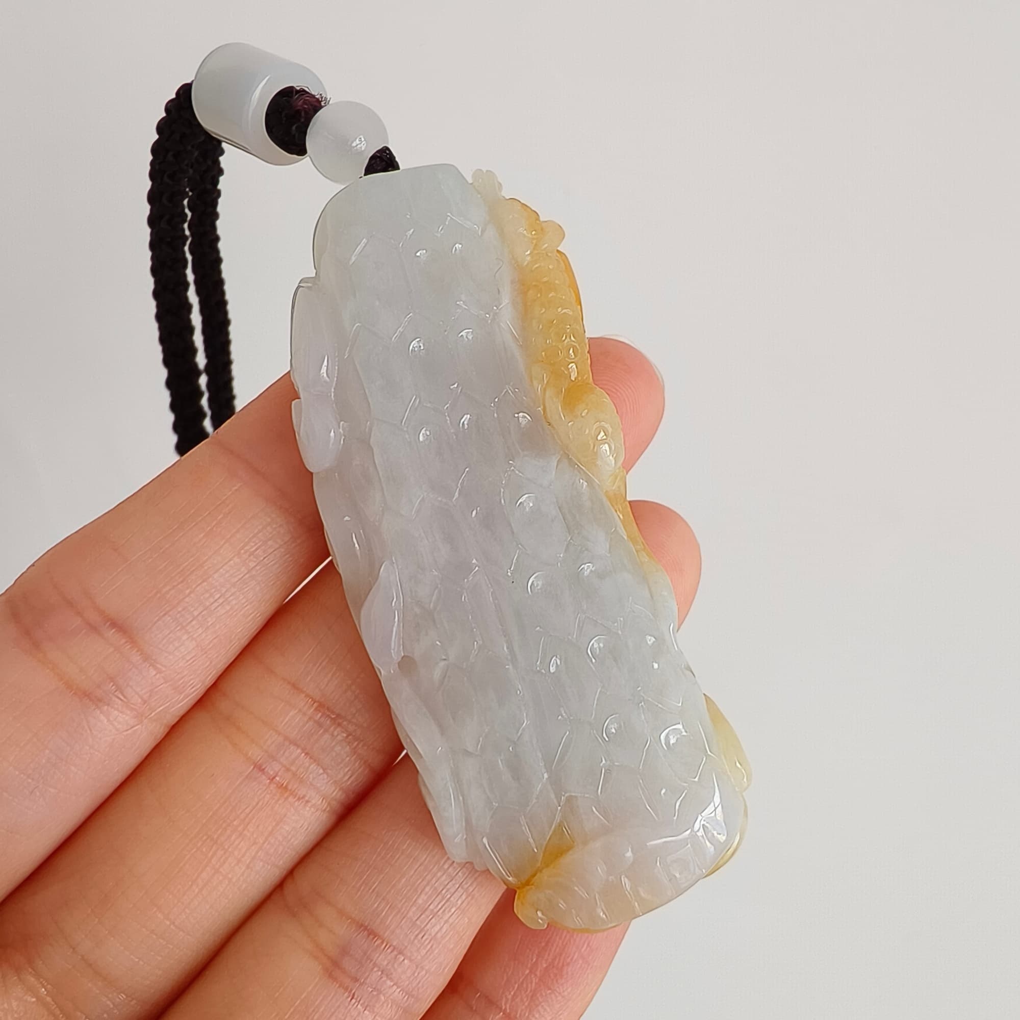 DDP 58mm Natural Certificated Icy Yellow White Burmese Jadeite Dragon Headed Fish Pendant