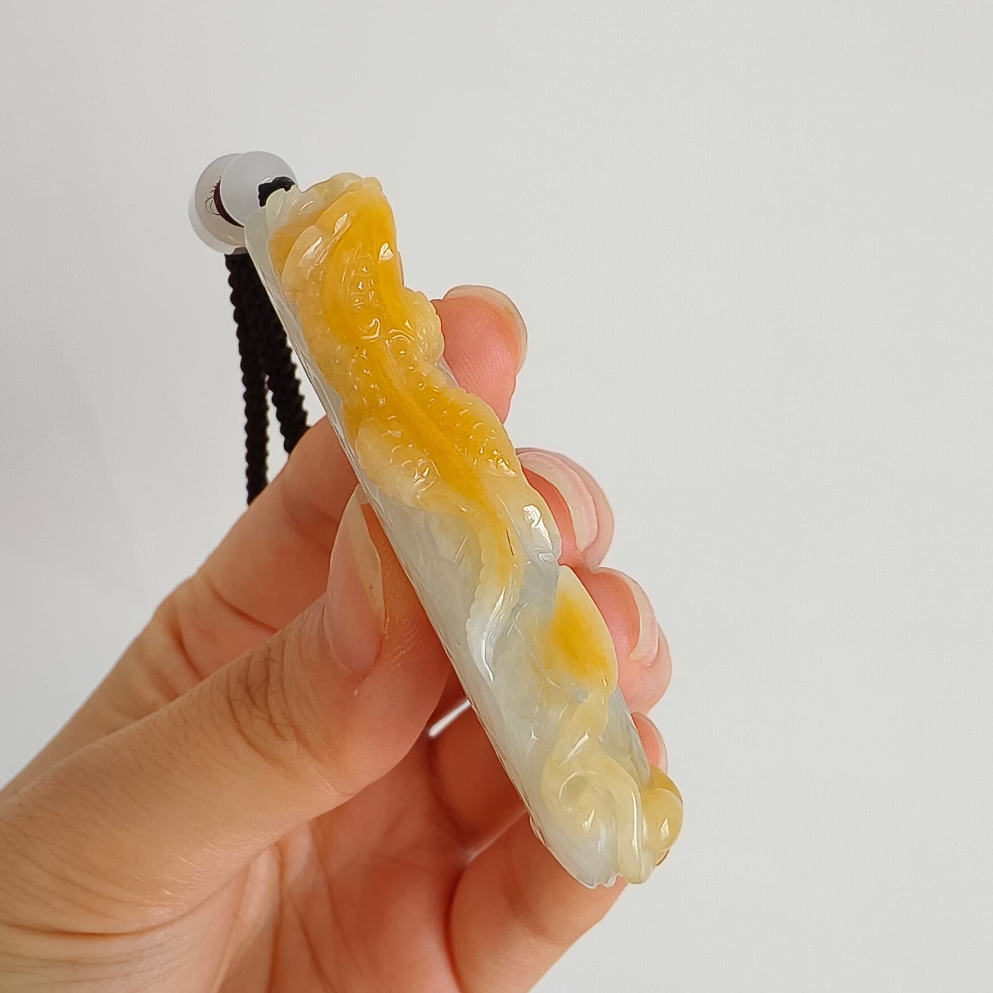 DDP 58mm Natural Certificated Icy Yellow White Burmese Jadeite Dragon Headed Fish Pendant