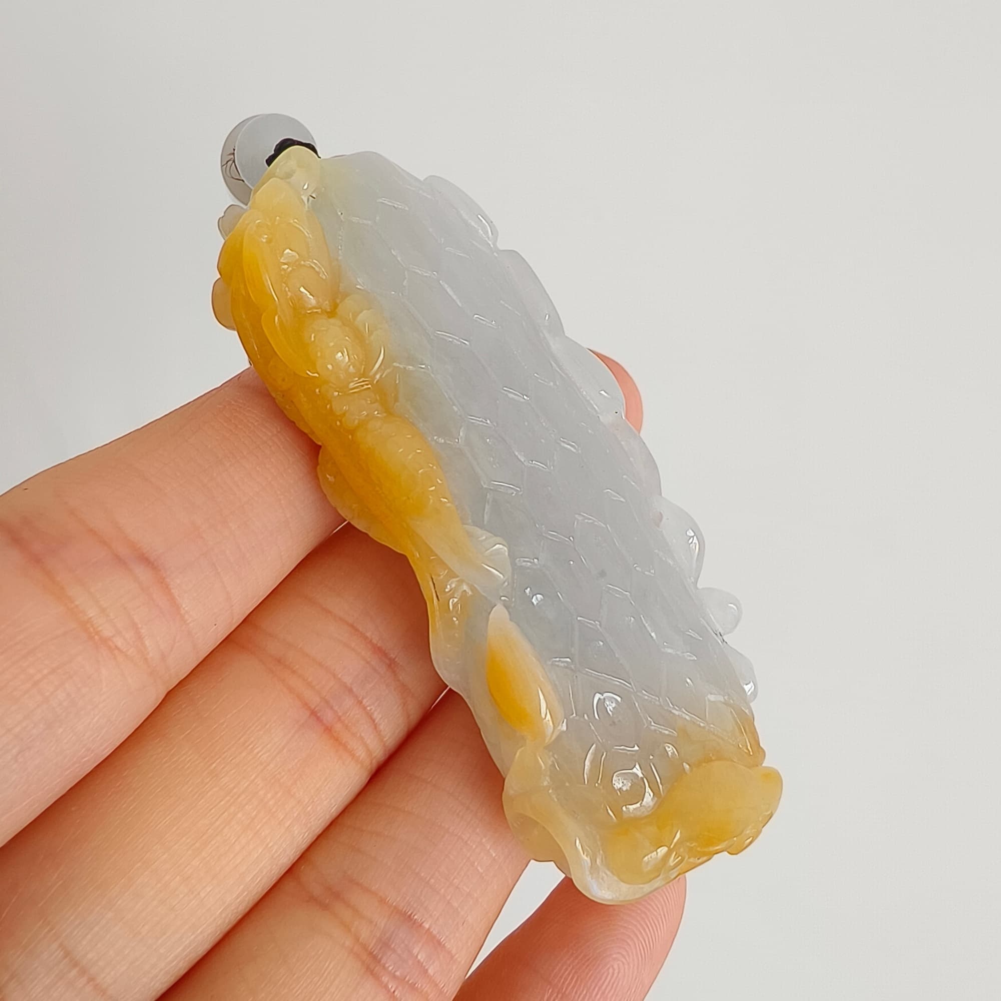 DDP 58mm Natural Certificated Icy Yellow White Burmese Jadeite Dragon Headed Fish Pendant