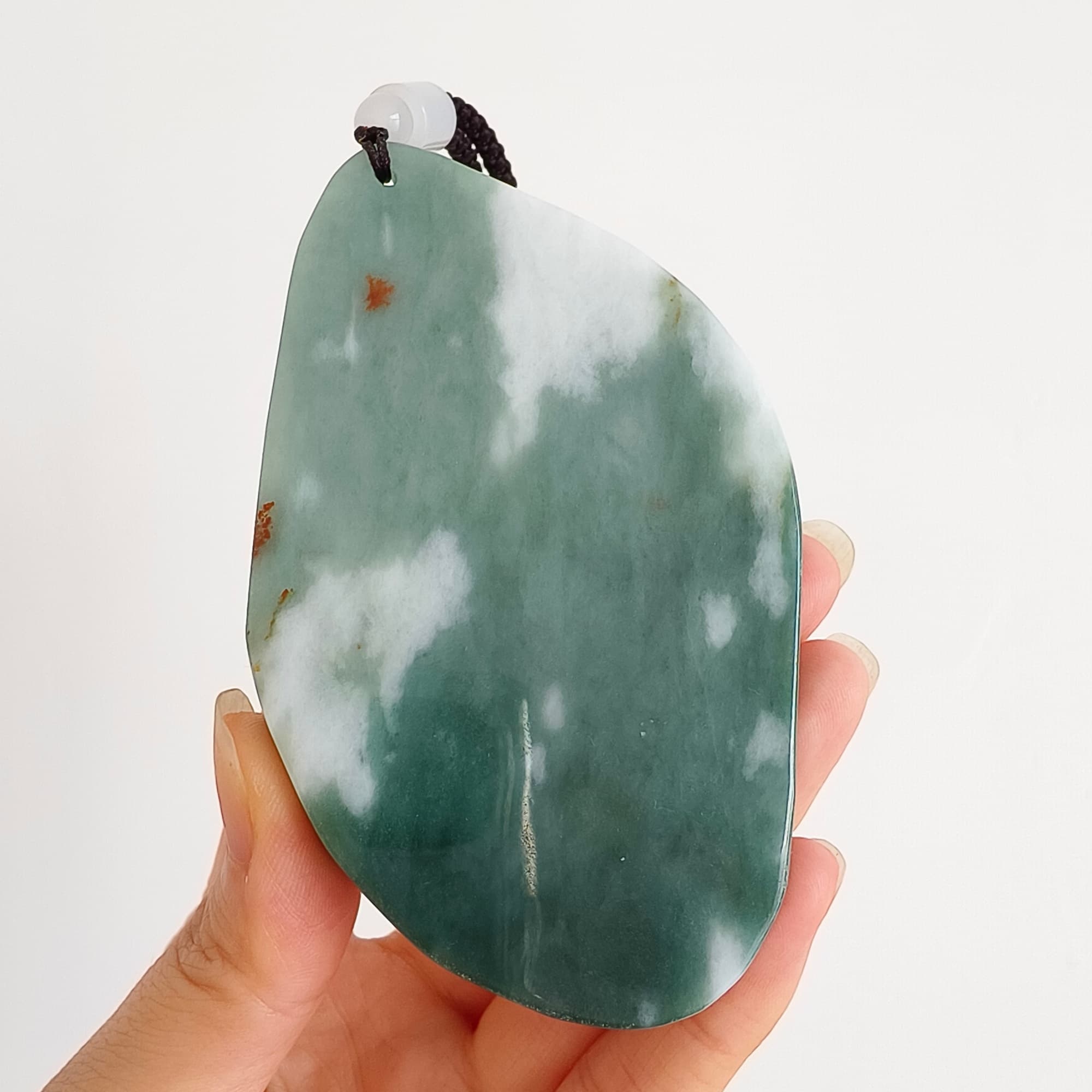 DDP 91mm Natural Type A Untreated Green White Burmese Jadeite Diamond Pendant With Phoenix and Peony Carved