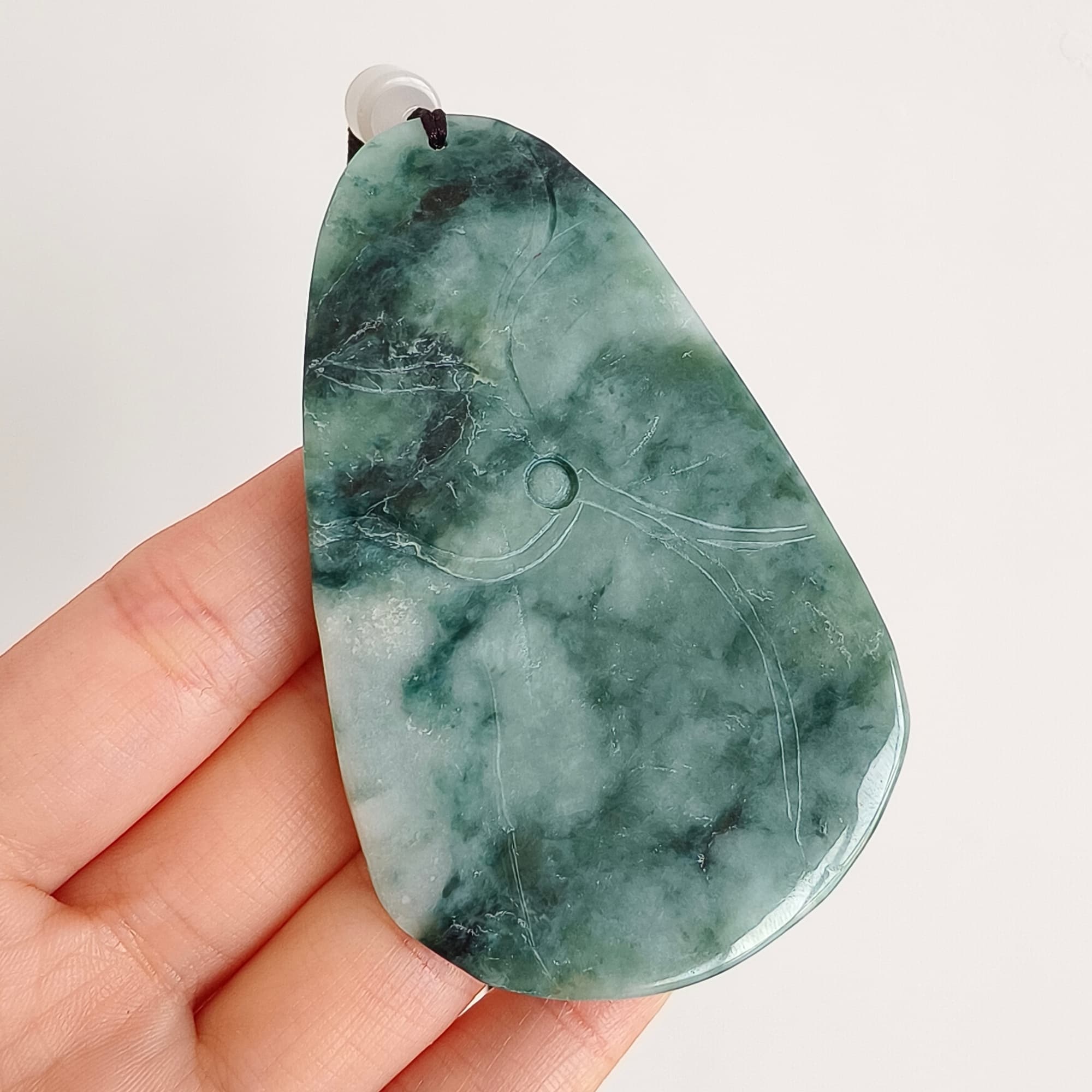 DDP 74.5mm Natural Type A Untreated Green White Burmese Jadeite Teardrop Pendant With Dragon Carved