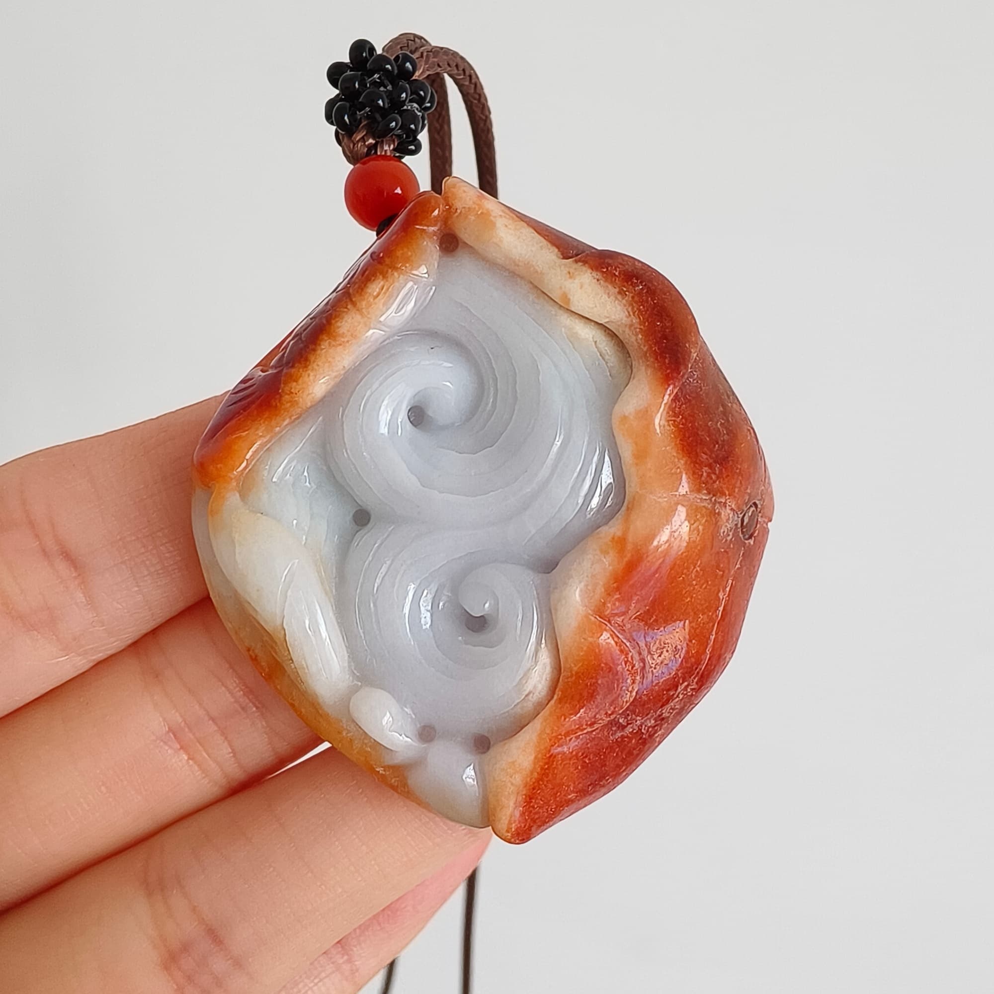 DDP 48.5mm Natural Certificated Red White Burmese Jadeite Irregular Pendant With Fish And Lotus Leaf Carved