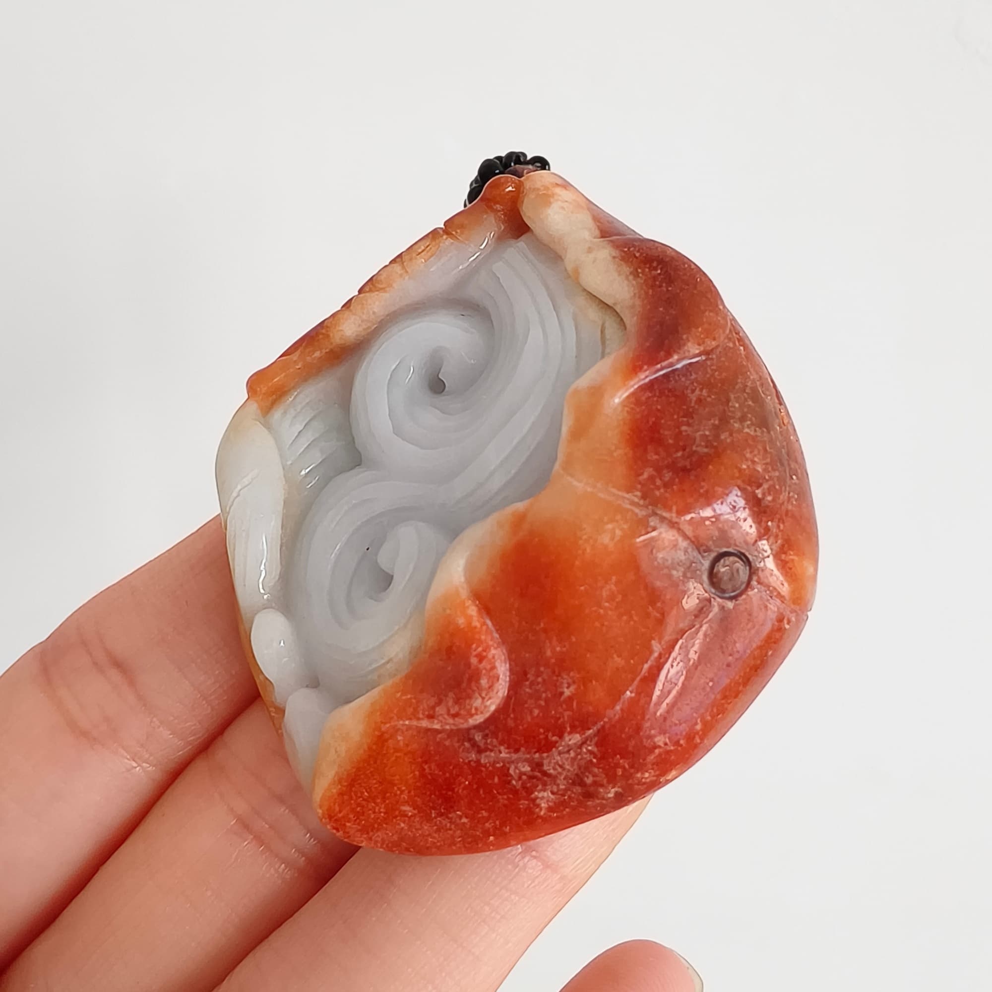 DDP 48.5mm Natural Certificated Red White Burmese Jadeite Irregular Pendant With Fish And Lotus Leaf Carved